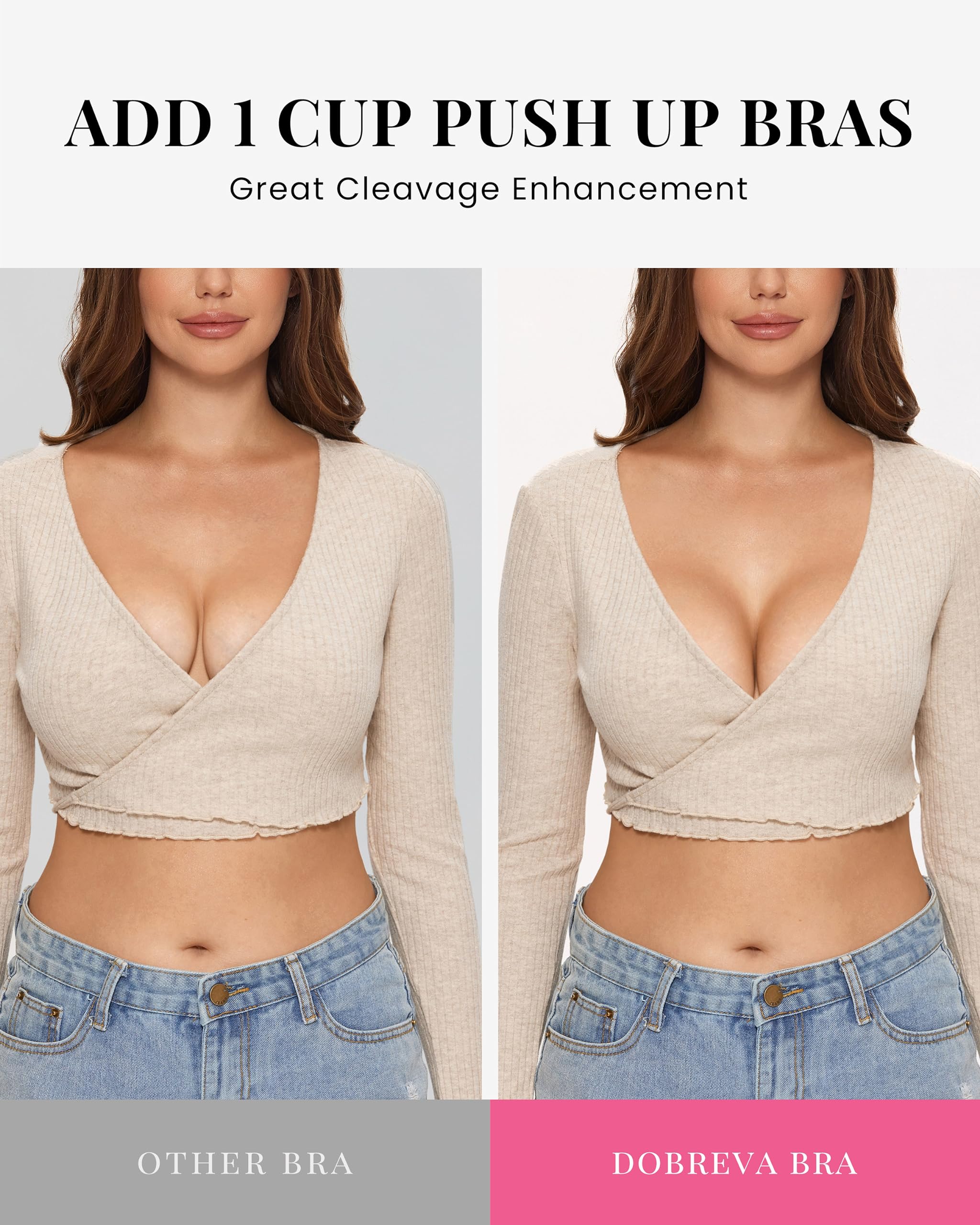 DOBREVA Donna Reggiseno Senza Ferretto Imbottito in Pizzo Push Up Coppa Preformata Scollo a V Sexy