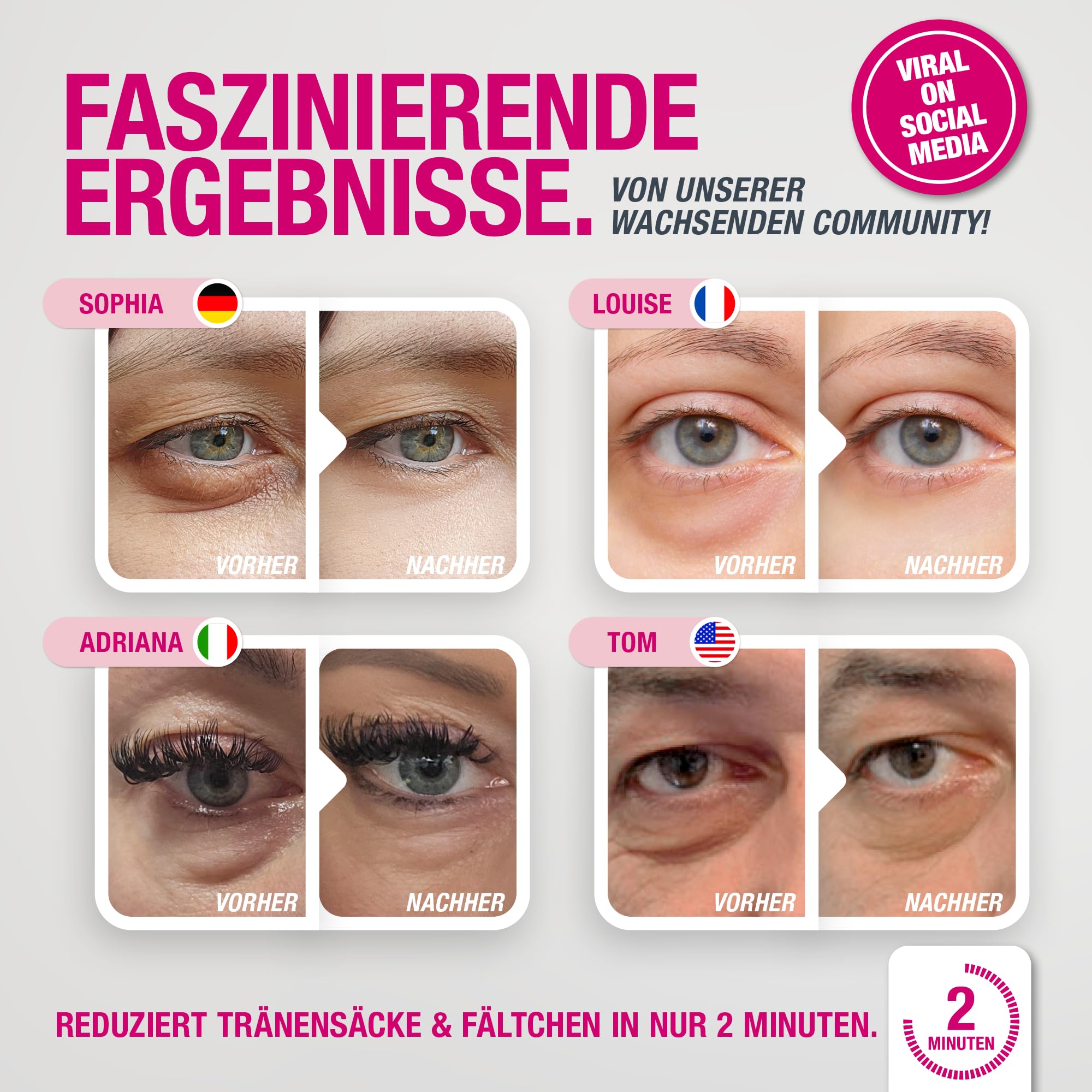 EYEBAGHACK – Express Eyelift Effect przeciwko workom pod oczami i zmarszczkom – widocznie gładkie oczy w ciągu 2 minut – Invisible Flex Film Technology zapewnia działanie do 10 h – 5 x mini tubka
