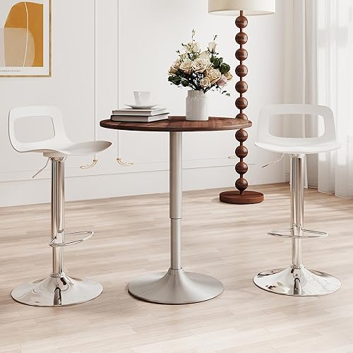 Miniatura 7 de thksbought Juego de 4 taburetes de bar, taburetes de bar giratorios de plástico ajustables, taburetes modernos con respaldo abierto y reposapiés,