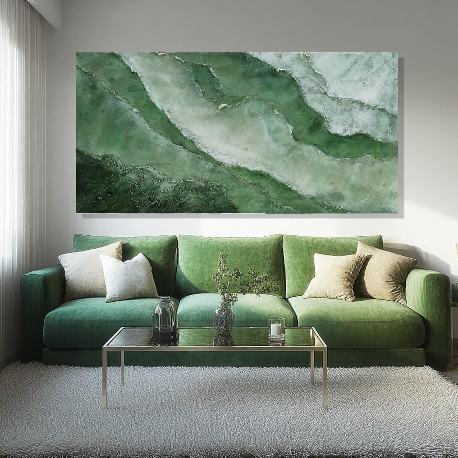 ZENPEE Green Modern Wall Art, Texture Abstract Oil Painting, for Living Room, Wall Decor for Office, 29" x 58" Canvas Painting - Image 6