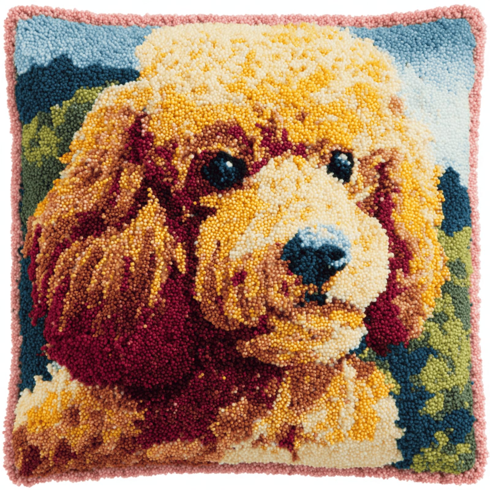 XDEGHUANGSS Latch Hook Rug Cushion Kit Beginner Pillow DIY Craft Set,Poodle