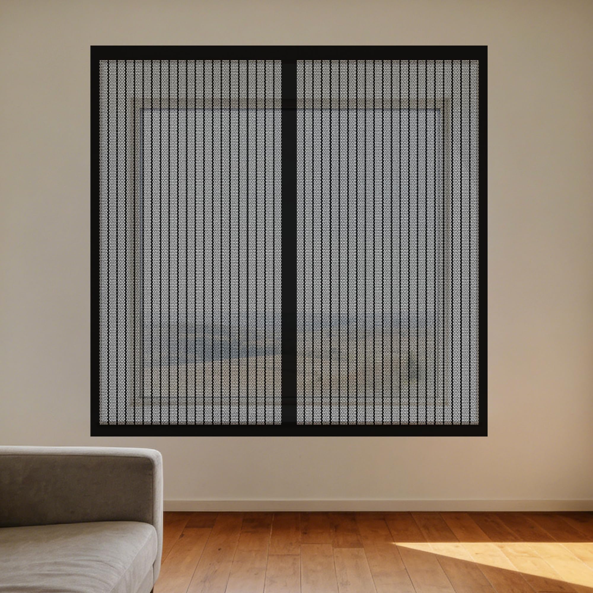 Magnetic Fly Screen Window Adjustable 135 x 115 cm Selfadhesive Tape Window Nets Insects Excellent Ventilation While Blocking Bugs for Living Room Bedroom Offfice, Black