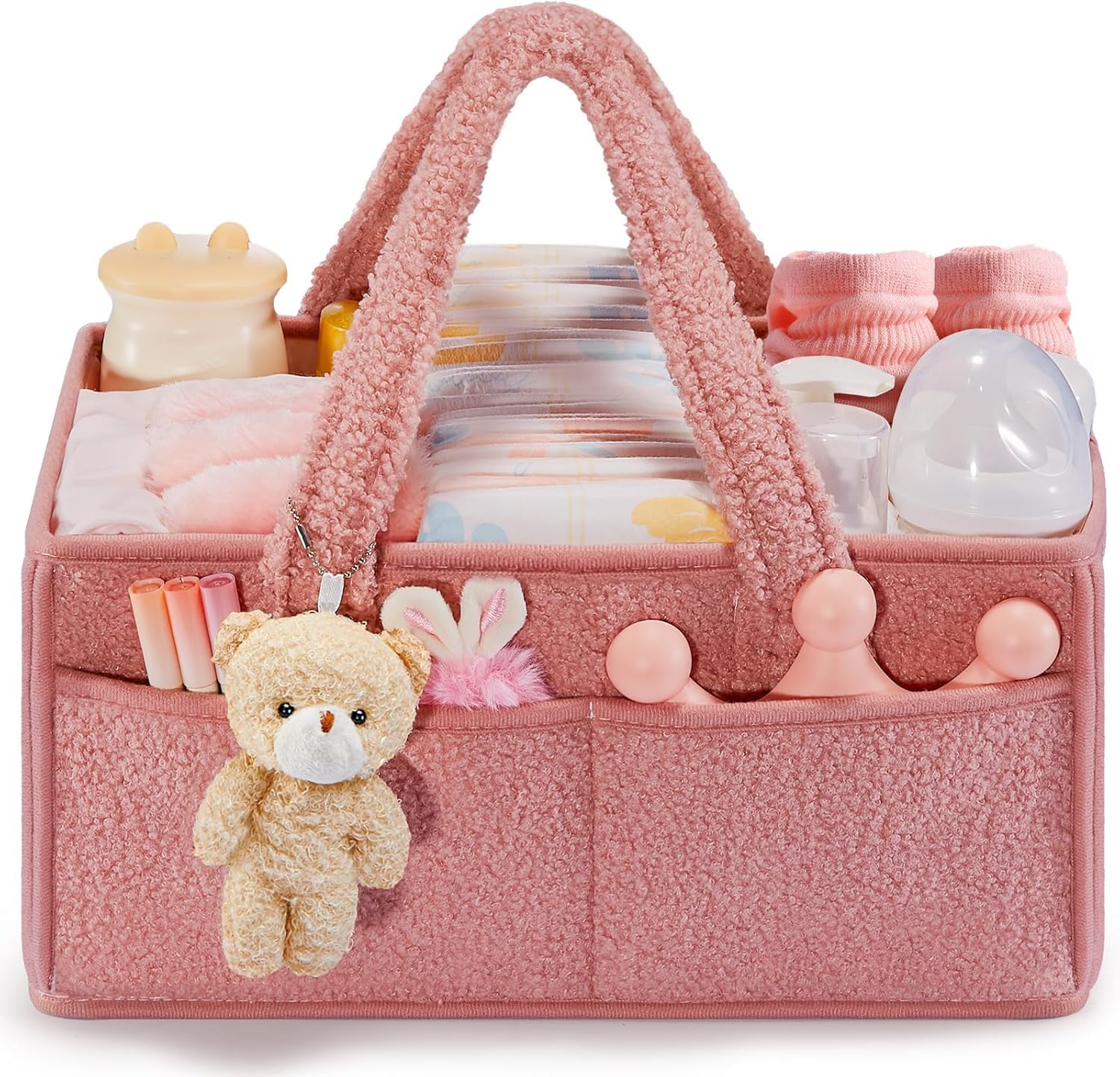 FIDOSTRIBE™ Baby Diaper Caddy with Handle, Portable Baby Diaper Caddy Organizer for Changing Table, Car Caddy Organizer, Large Diaper Storage Capacity (Pink)