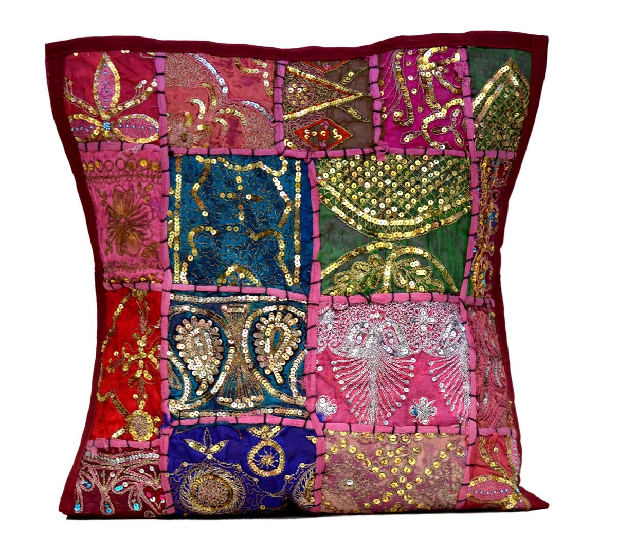 Amazingindiaonline An Ethnic Embroidery Sequin Patchwork Throw Pillow Cases Cushion Cover (Maroon)