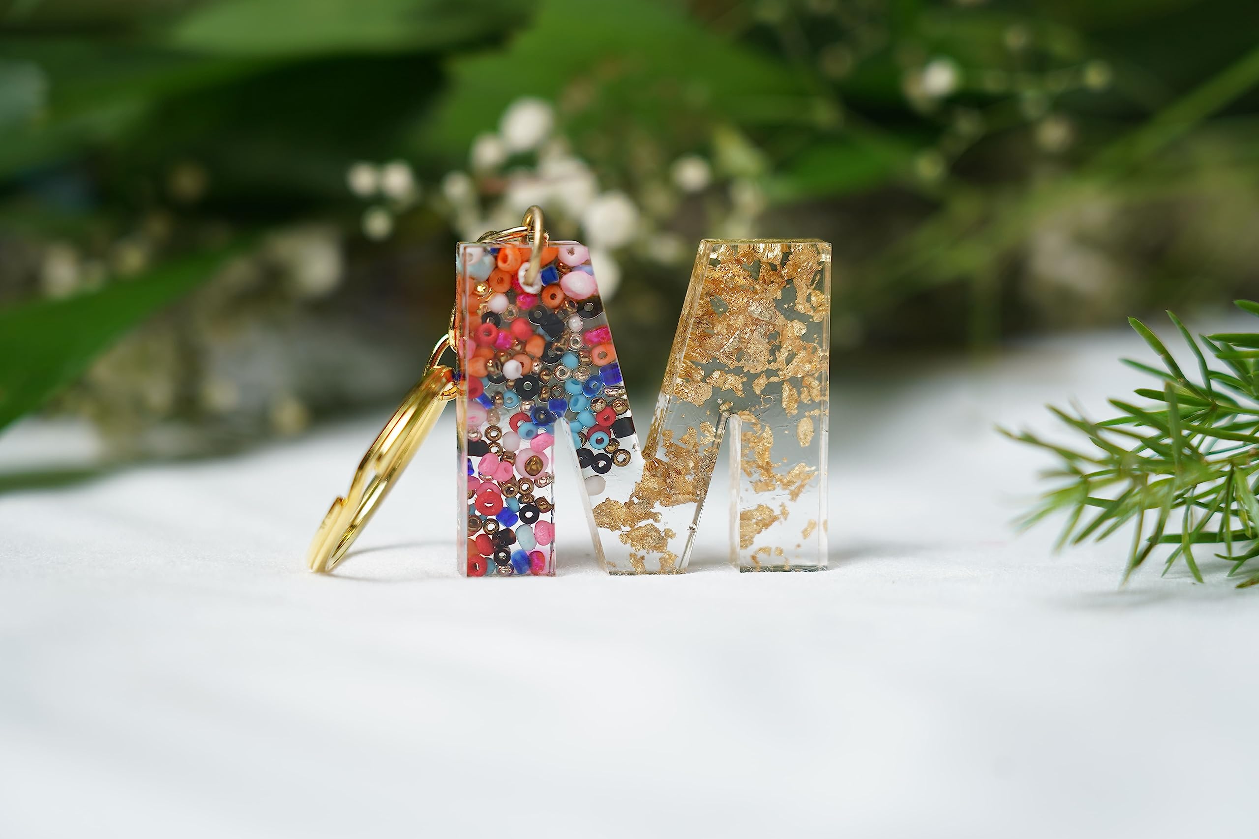 Pearl and foil Design Resin Keychain Resin Alphabet Initial Letter Keychain Key Ring for Men Women Girls Purse Handbags | Multicolor | WP-BV7D-EM54_New-picture-15