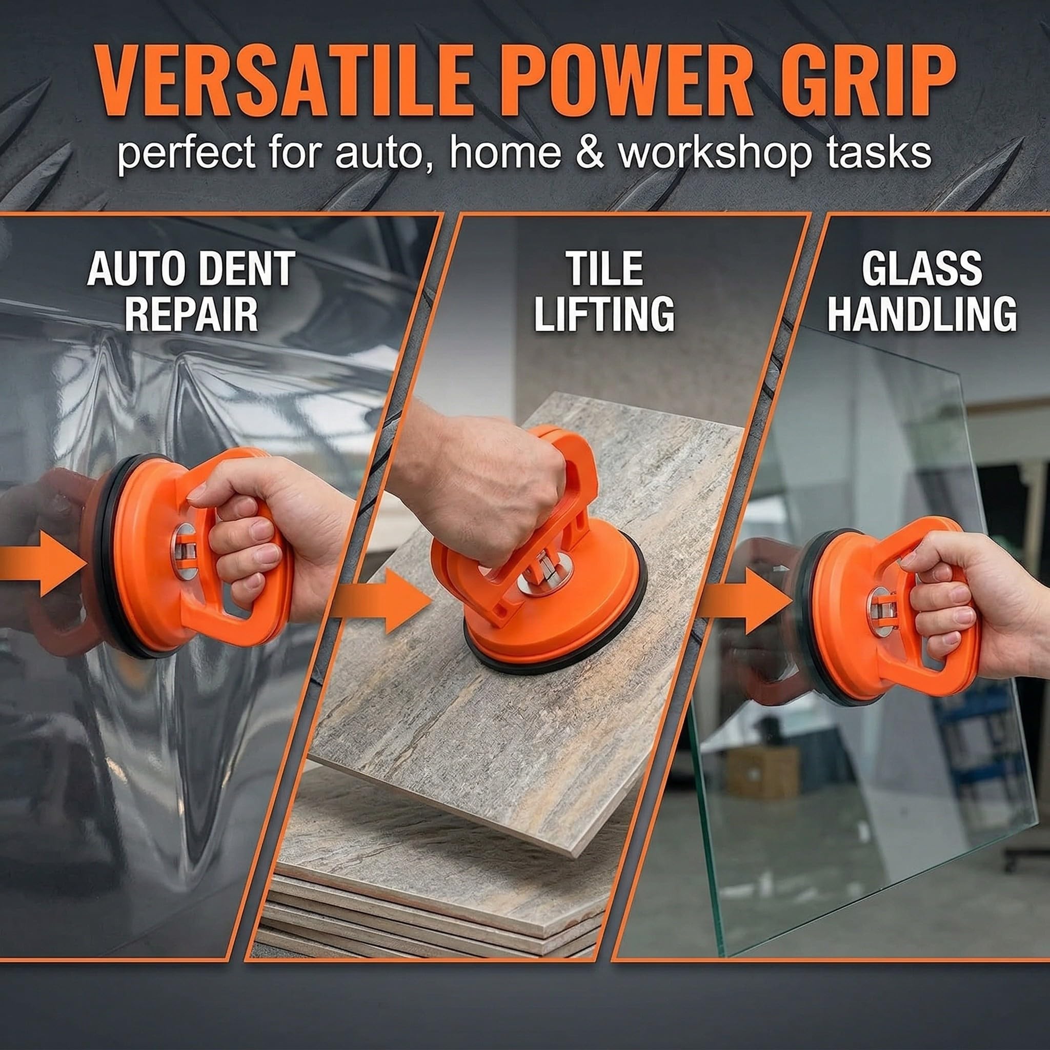 Set di 2 Ventose per Carrozzeria Arancioni, Estrattore Ammaccature Auto Professionale, Sollevatore per Vetro, Piastrelle e Schermi Smartphone, Kit di Riparazione Fai-da-Te ad Alta Tenuta