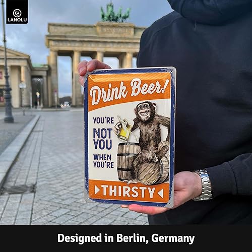 Miniatura 3 de Letrero vintage de mono de cerveza, divertido letrero de barra de metal, grabado en relieve de 12 x 8 pulgadas