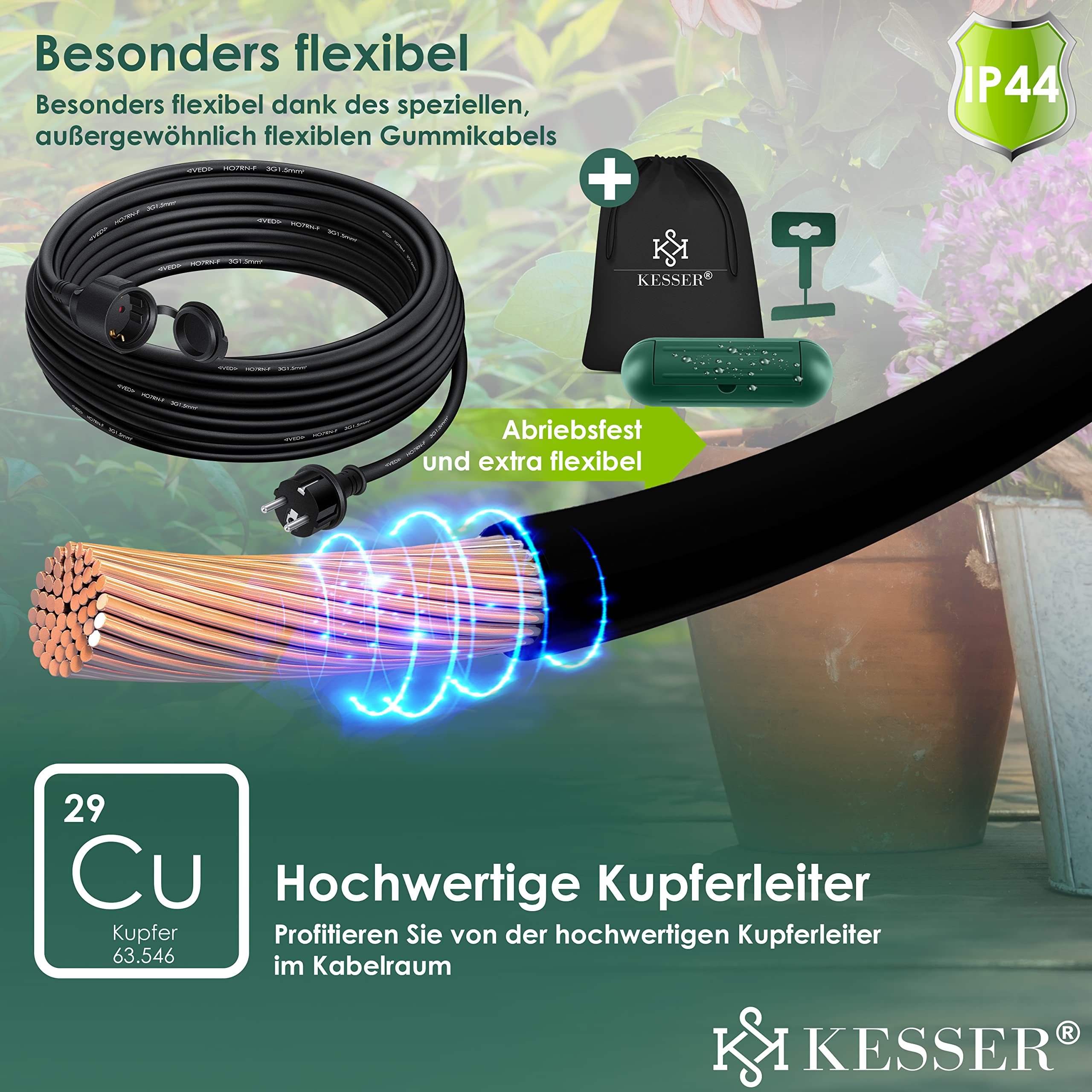 KESSER® Verlängerungskabel 20m mit Schutzkappe Outdoor - für Innenbereich Außenbereich - Verlängerung Stromkabel – 230 V IP44 - mit Schuko Stecker - Schutzkontakt Baustellenkabel Schutzkontaktstecker