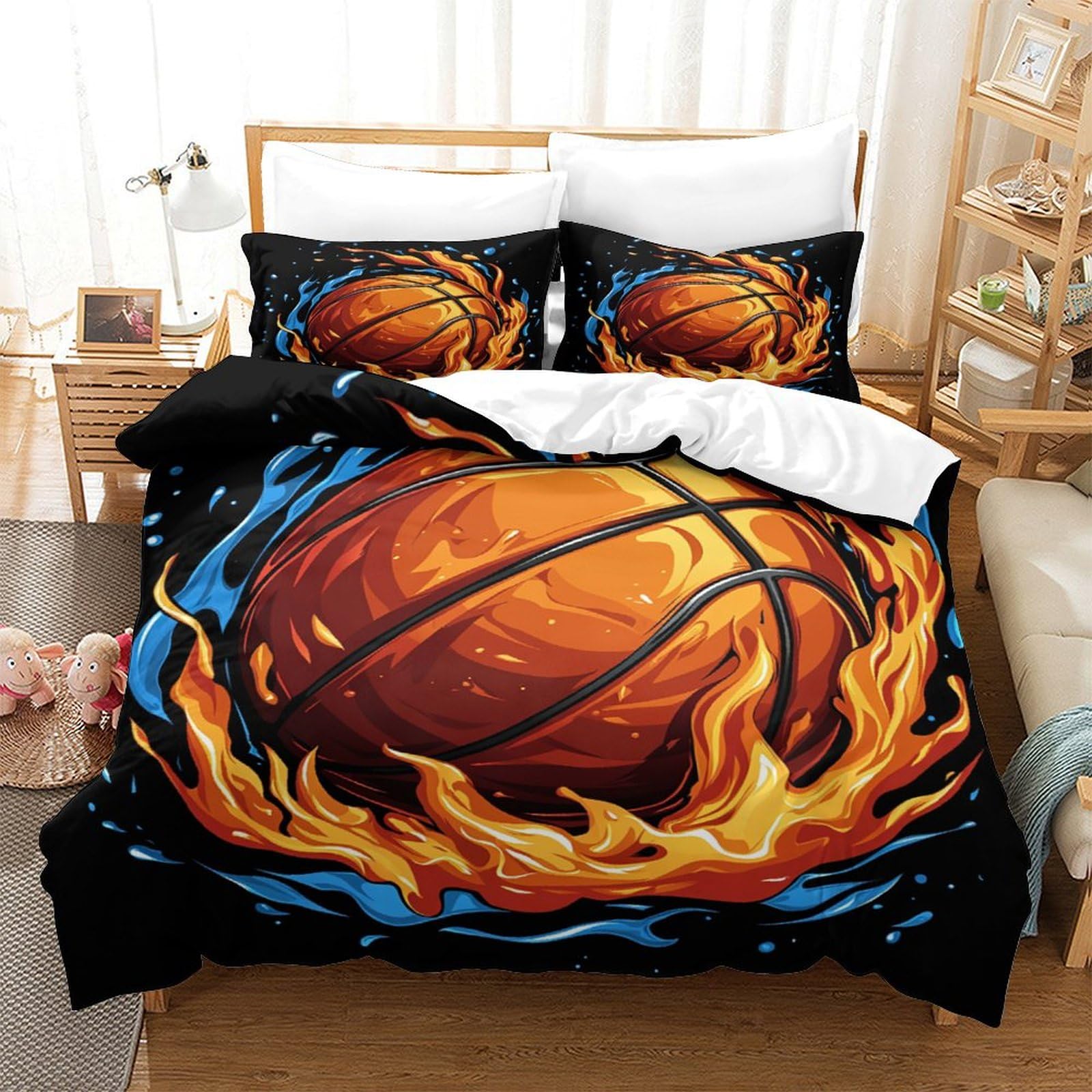 P1s9u7w5y Basketball-1 Dynamic Basketball Theme 3D Printed Duvet Cover Set 3Pcs Microfiber Sports Bedding Set King（220X240cm）