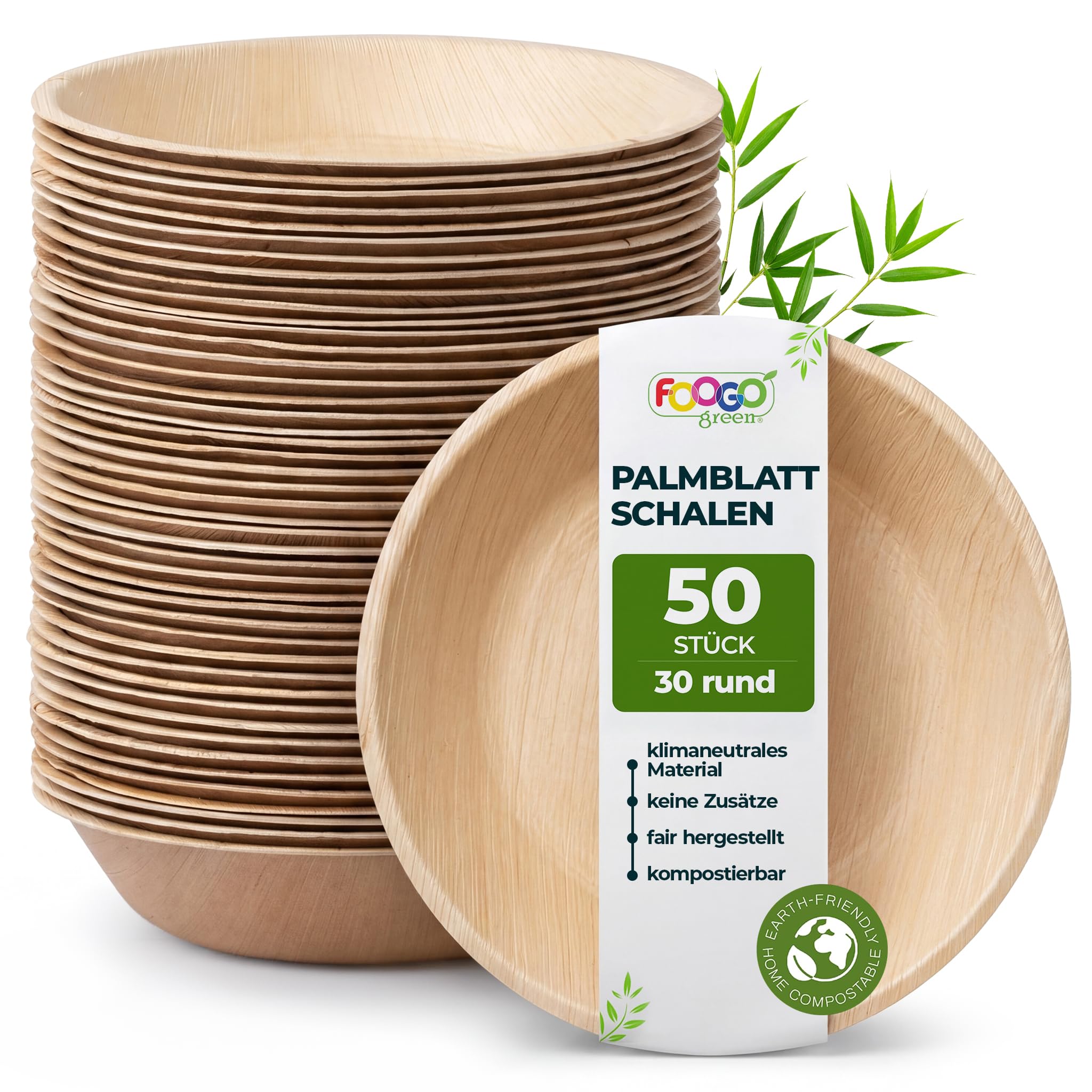FOOGO Green Palmblatt-Schalen 50 Stück, Servierschalen 2000 ml Ø 30 cm