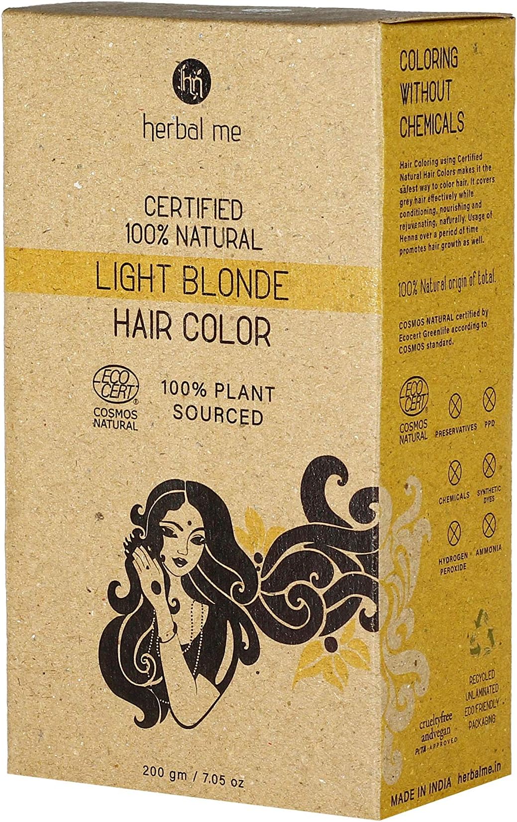 Herbal Me - Light Blonde Henna Hair Color 7.05 oz, CERTIFIED 100% Natural by Ecocert (France). VEGAN & HALAL approved, Zero chemicals