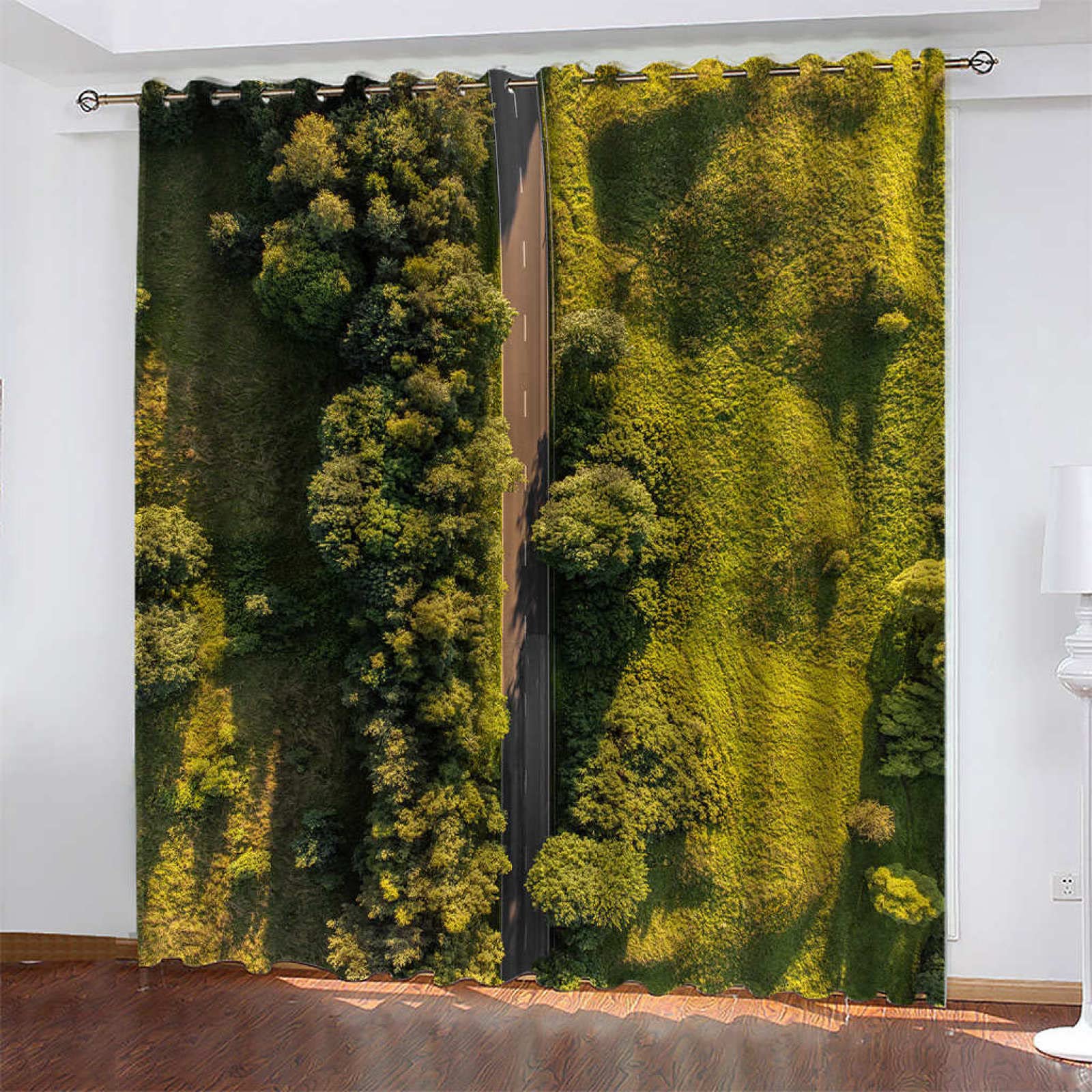 Cabin Curtains Green Landscape 2 x W 52 x H 96 inch Blackout Curtains for Kids Nursery Baby Room (2 x W 38 x H 54 inch)