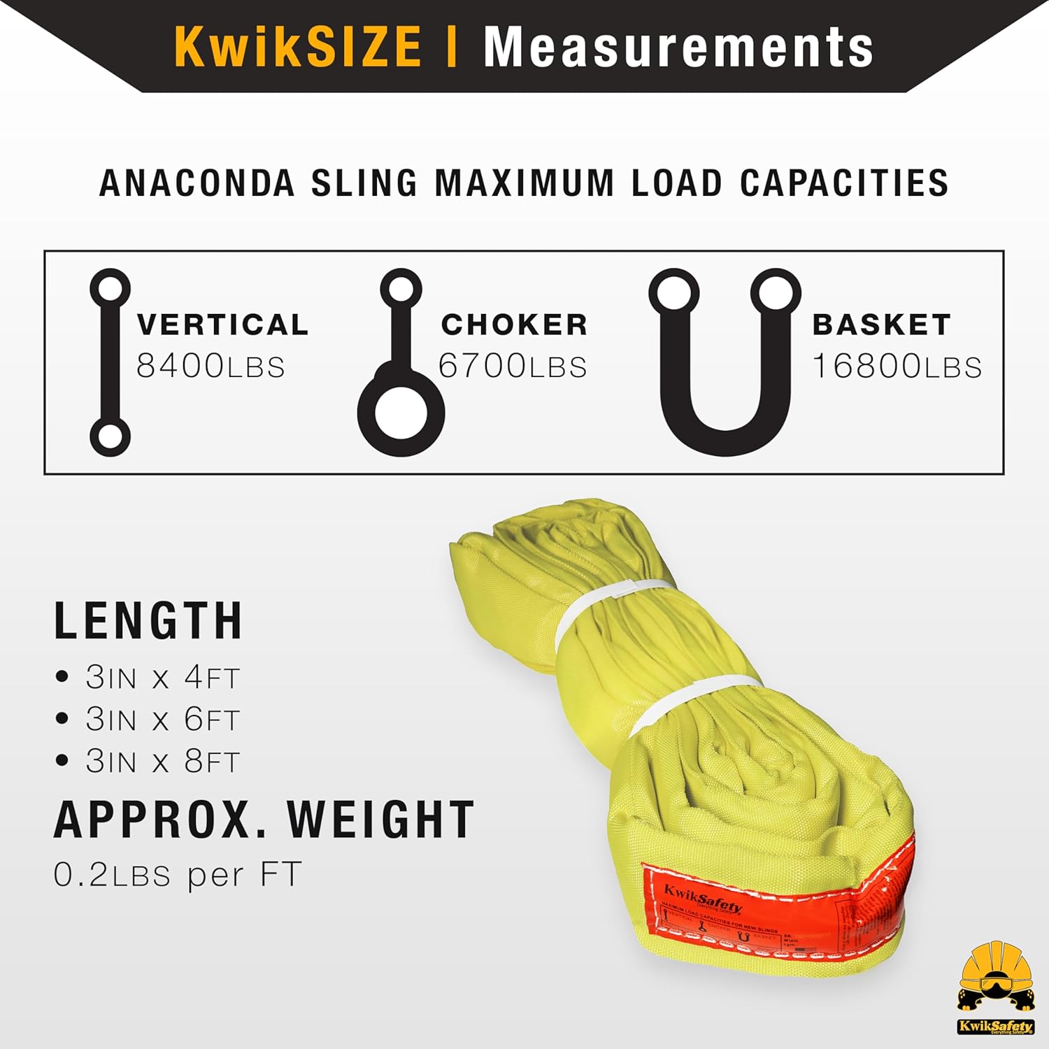 Heavy Duty Lifting Strap - Anaconda - Endless Loop Strap for Industrial Lifting Slings - Yellow - 3" x6'