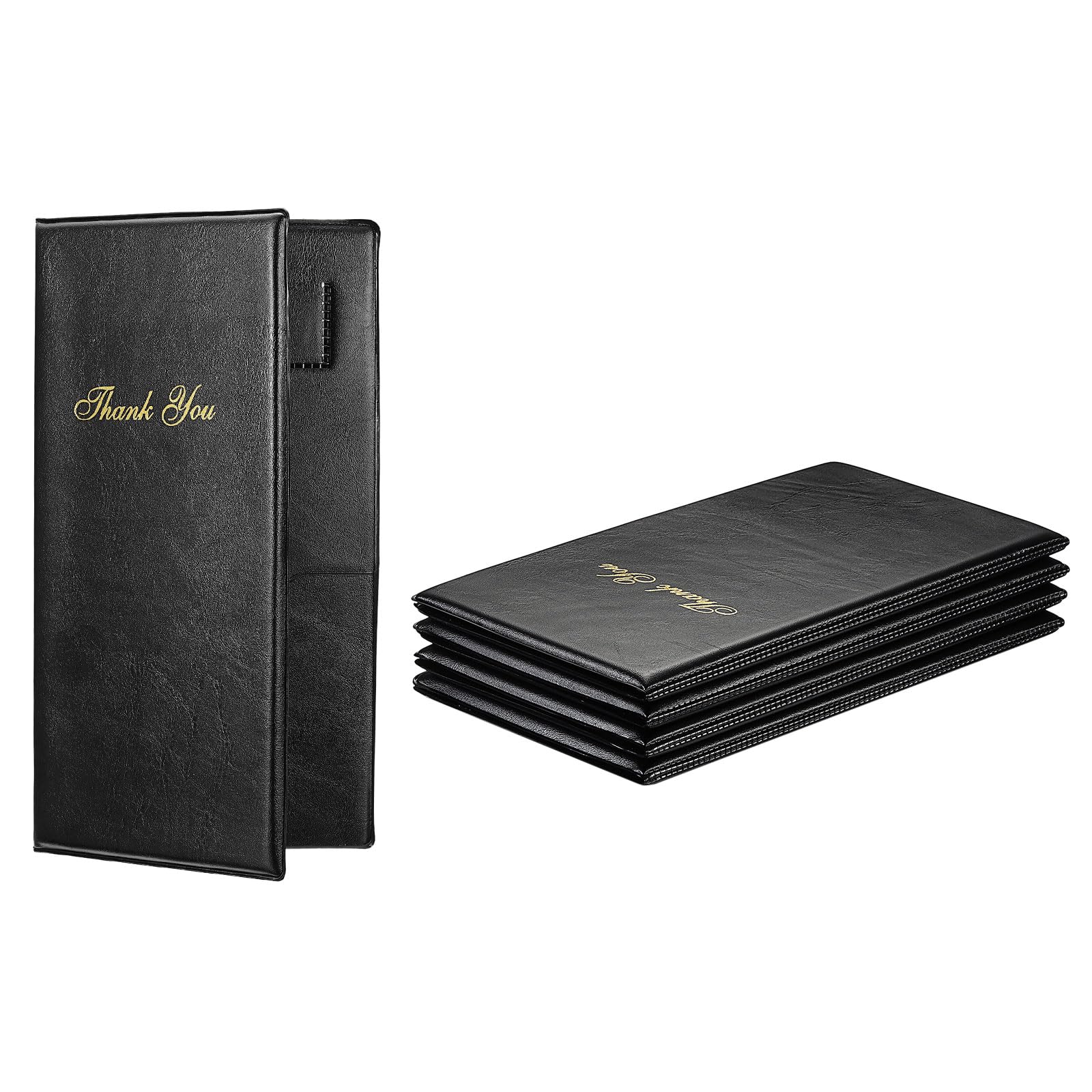 PATIKIL Porta Conto Per Ristorante, 5 Pezzi Porta Conto Per Clienti Con Scritta Dorata Grazie, Libretti Conto Per Camerieri, 14 x 25.5 cm, Nero