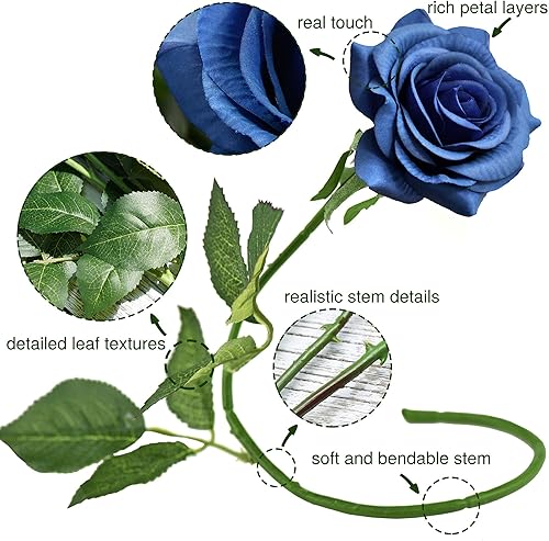 Miniatura 169 de FiveSeasonStuff 12 tallos de flores artificiales, rosas de seda de tacto real para decoración de bodas, ramos de novia, centros de mesa, fiestas y 9