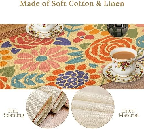 Miniatura 189 de Camino de mesa retro de los años 70, estilo vintage, abstracto, moderno, bohemio, espiral, espiral, ondas, granja, cena, camino para el hogar,