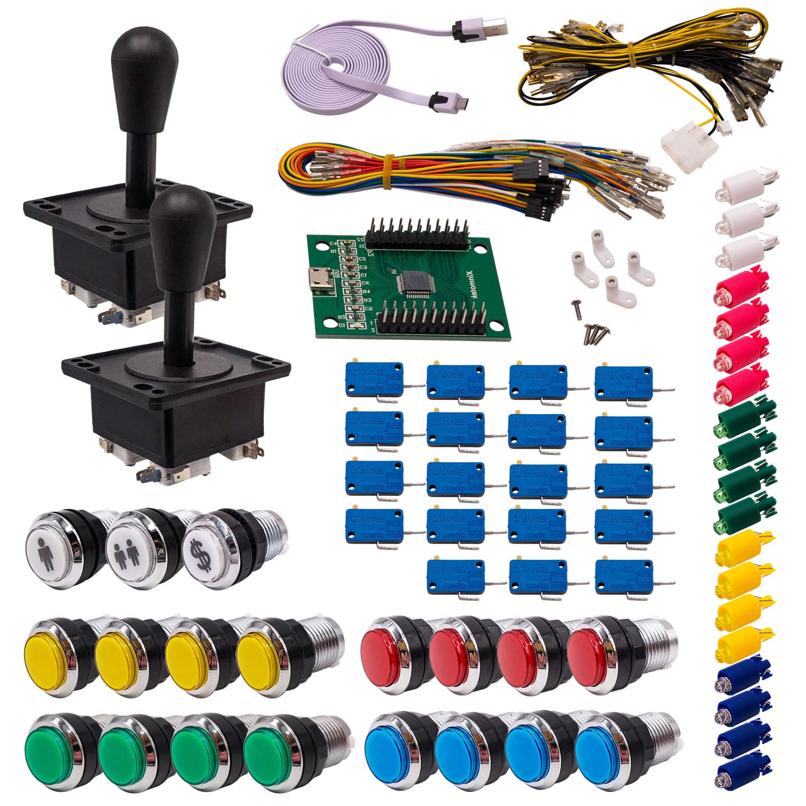 Kit Joystick e Pulsanti Arcade 2 Giocatori Luminosi Pulsanti Cromati Joystick Americani Mappa XinMoTek Videogiochi Retro Gaming