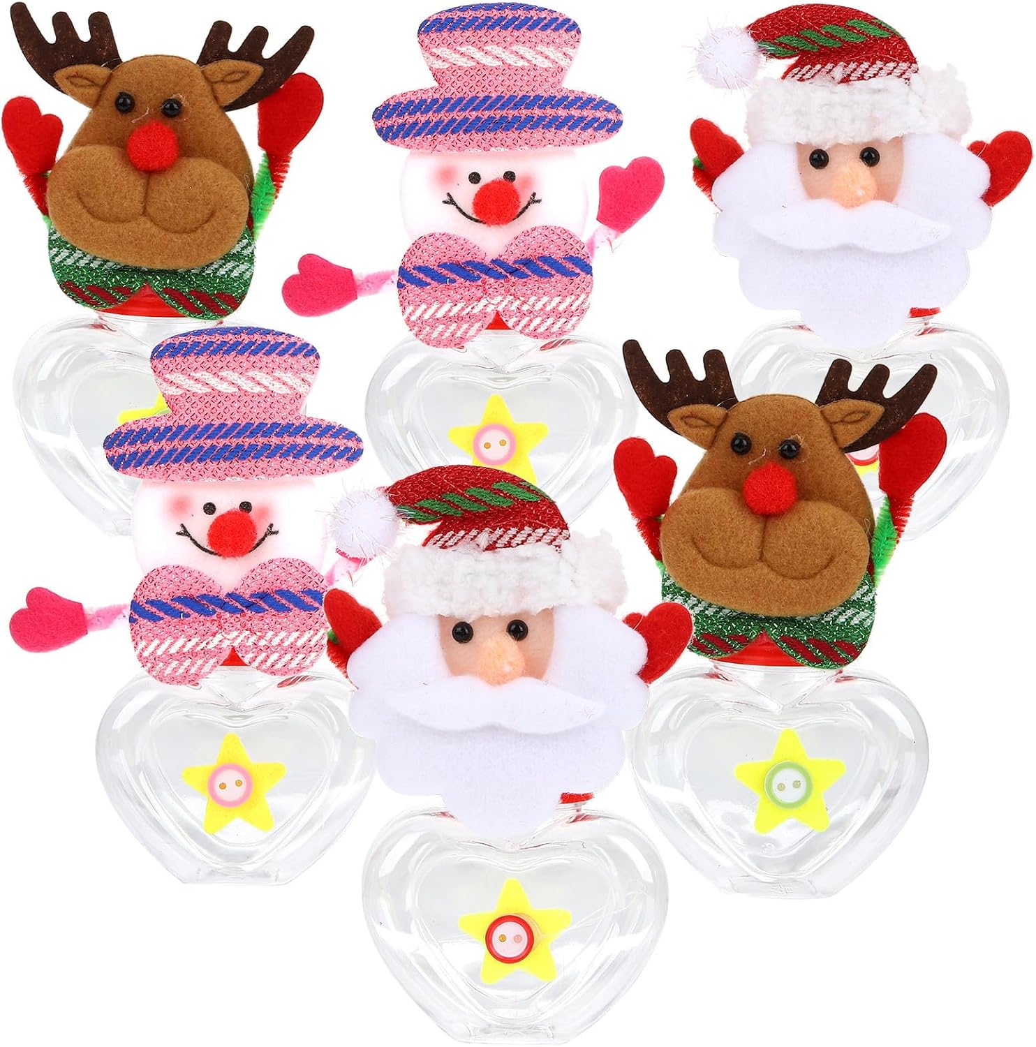 OUNONA 6pcs Christmas Candy Favor Heart Bottles Gift Packaging Boxes with Reusable Plastic Material for Holiday Decoration and Baking Cake Party Supplies