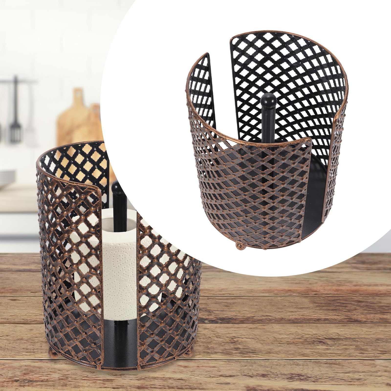 Portarrollos de Papel de Hierro de Pie para Mesa, Diseño Redondo, Borde Liso y Fuerte Capacidad de Carga, para Cocina y Hotel Toilet