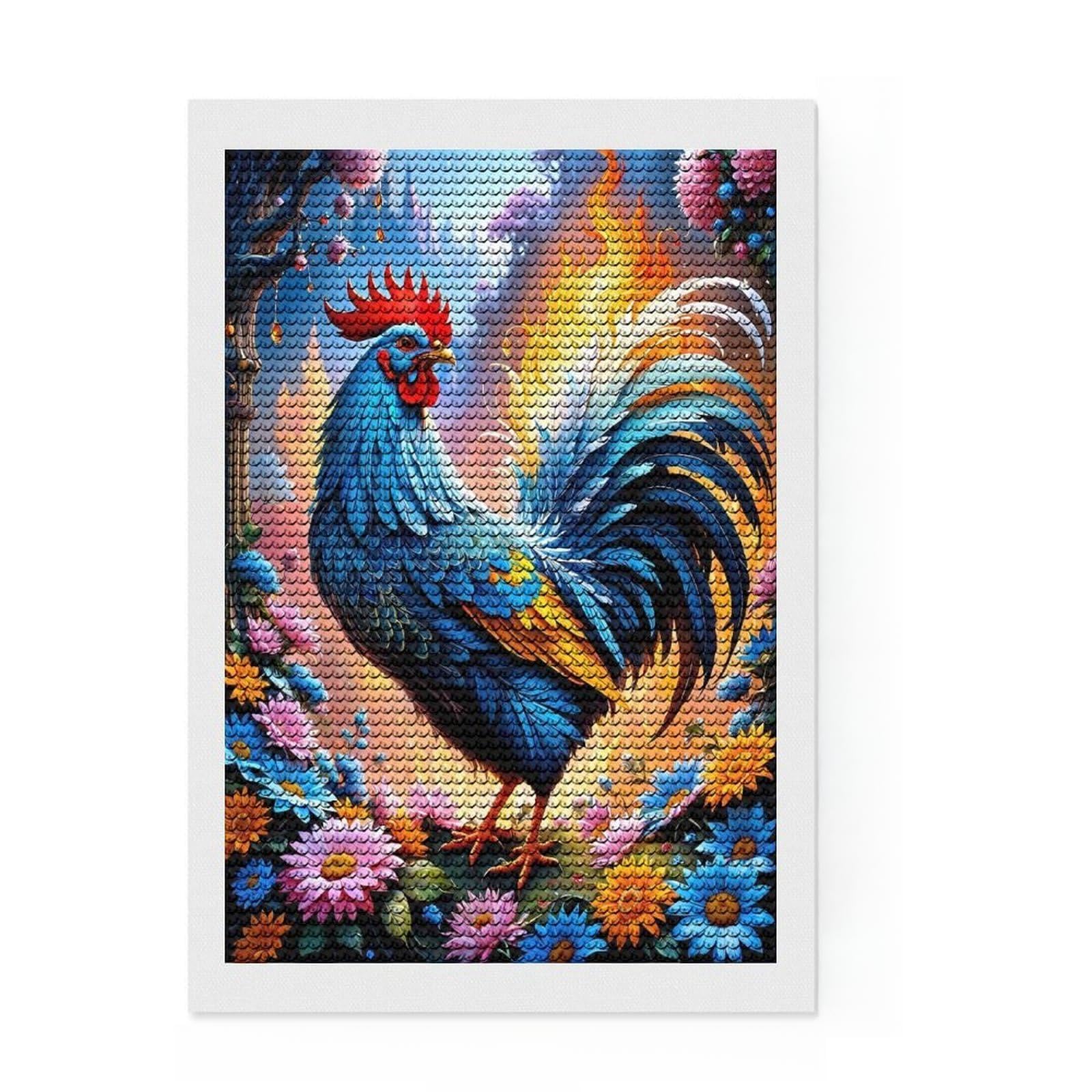 Junmoney Mythical Chicken Diamond Painting Canvas Set 8"x12", Enjoyable At-Home Hobby, Adhesive Canvas, Cosy Home Accent, Christmas Gift