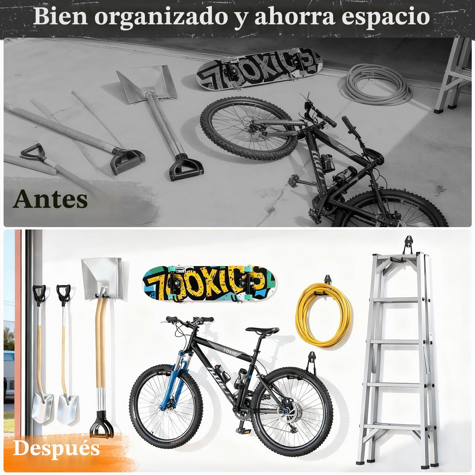 Housolution Ganchos de Acero, 30 Pcs, Negro | Antideslizante con Revestimiento Antideslizante,Ganchos Pared con Organizador de cables para Bikes, Herramientas, Escaleras