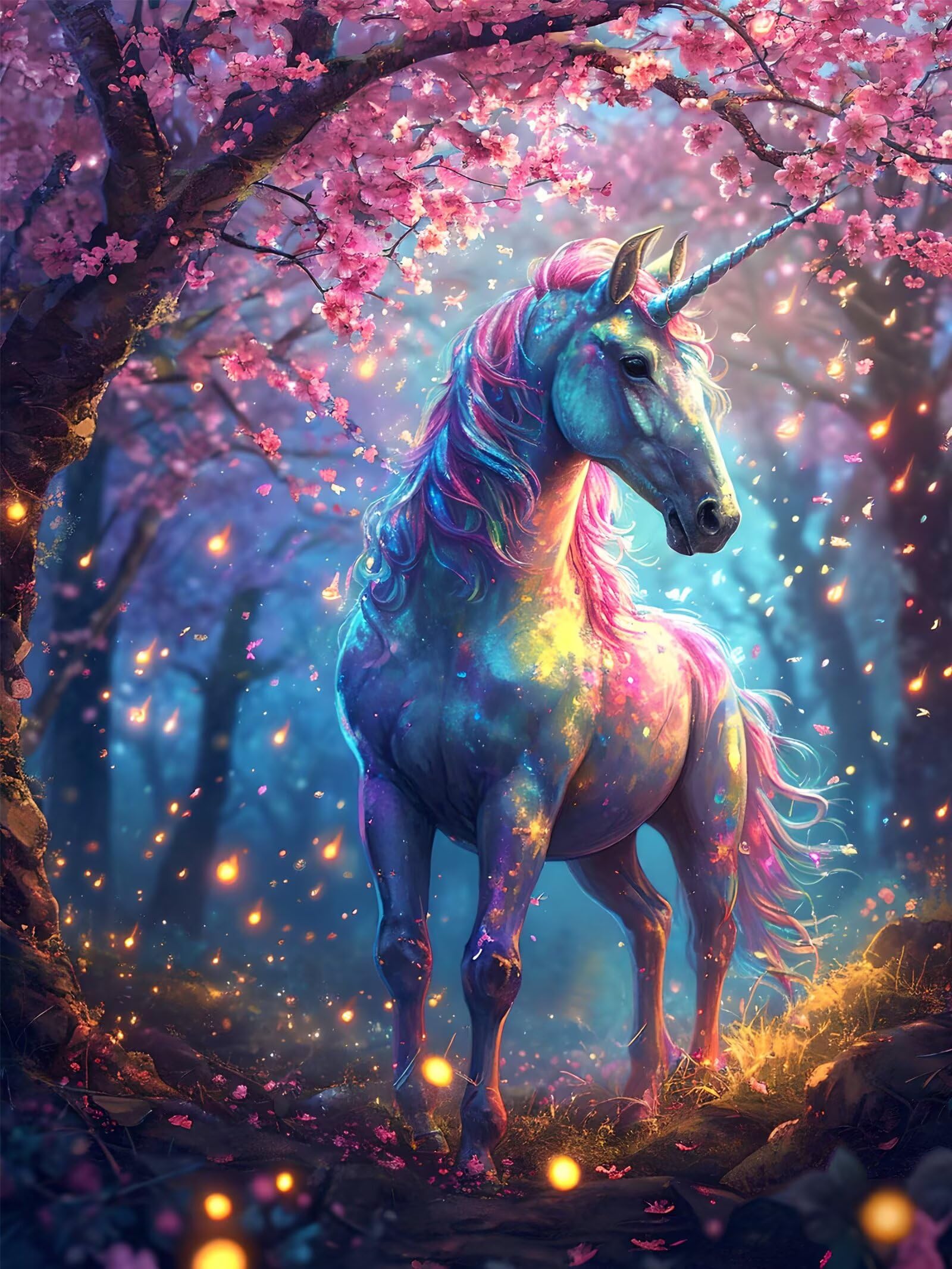 Diamond Painting Erwachsene, DIY Diamant Painting Bilder Einhorn, Vollbohrer Kirschblüten Diamant Malerei Malen Nach Zahlen Cross Stickerei Bastelset Erwachsene, für Wanddeko Wohnzimmer 60x80 cm D-2