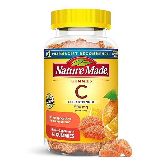 Nature Made Extra Strength Dosage Vitamin C 500 mg per serving, Dietary Supplement for Immune Support, 60 Gummies, 30 Day Supply