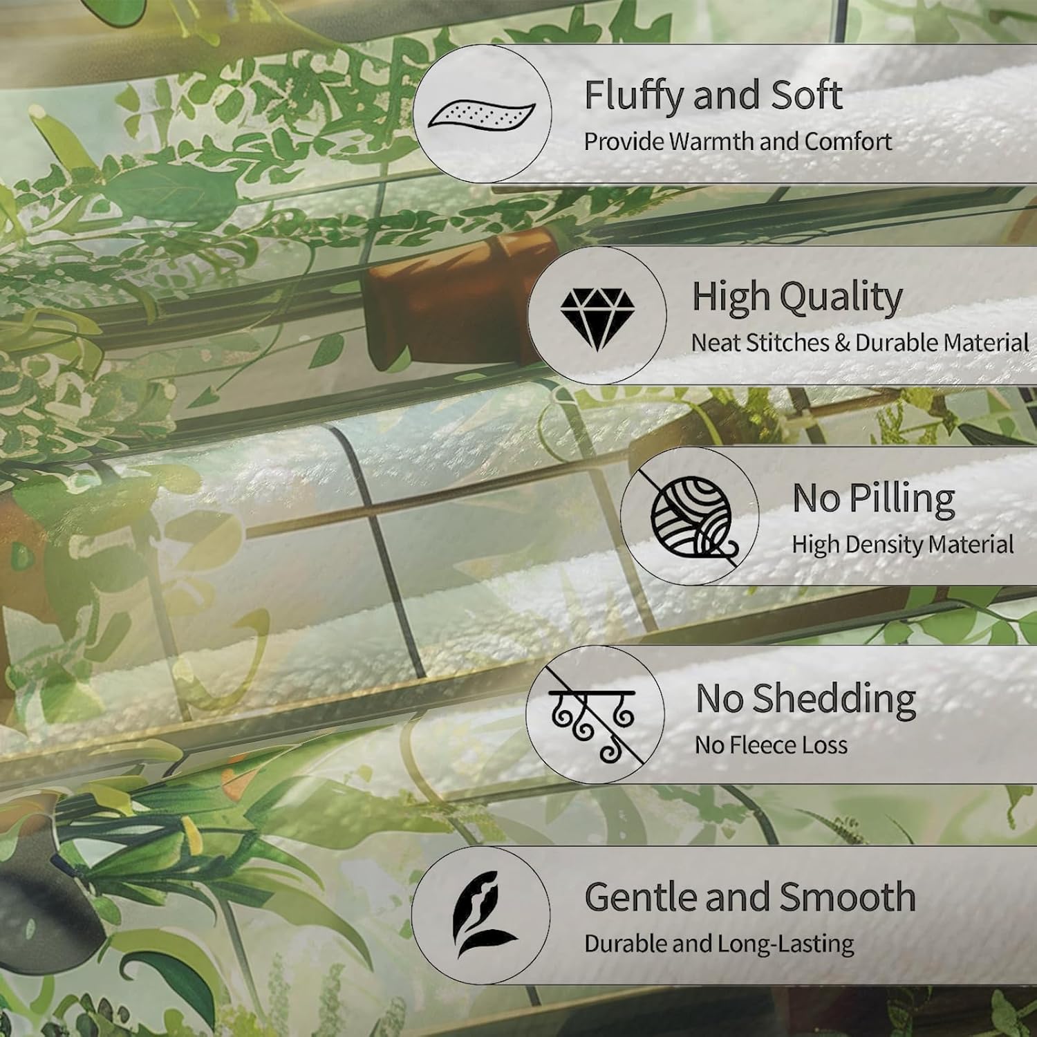 Sunlight Garden Cats Blanket - Ultra Soft, Fluffy, Lightweight Flannel Throw Blankets for Couch, Bed, Travel, Outdoor - Cozy, Fuzzy Home Decor - Lush Plant and Black Cat Design 60×50 in - Image 4