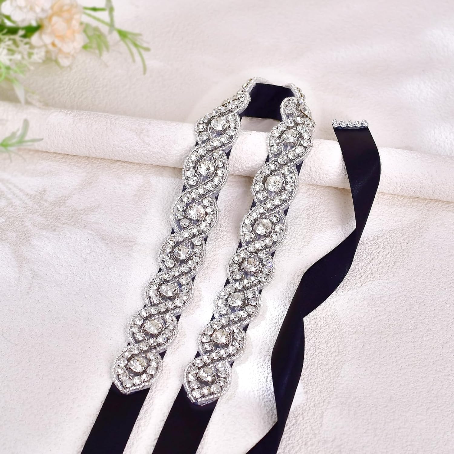 High End Rhinestone Black Satin Belt Plus Size Bridesmaid Wedding Dress Sparkling Accessories Handmade - Image 6