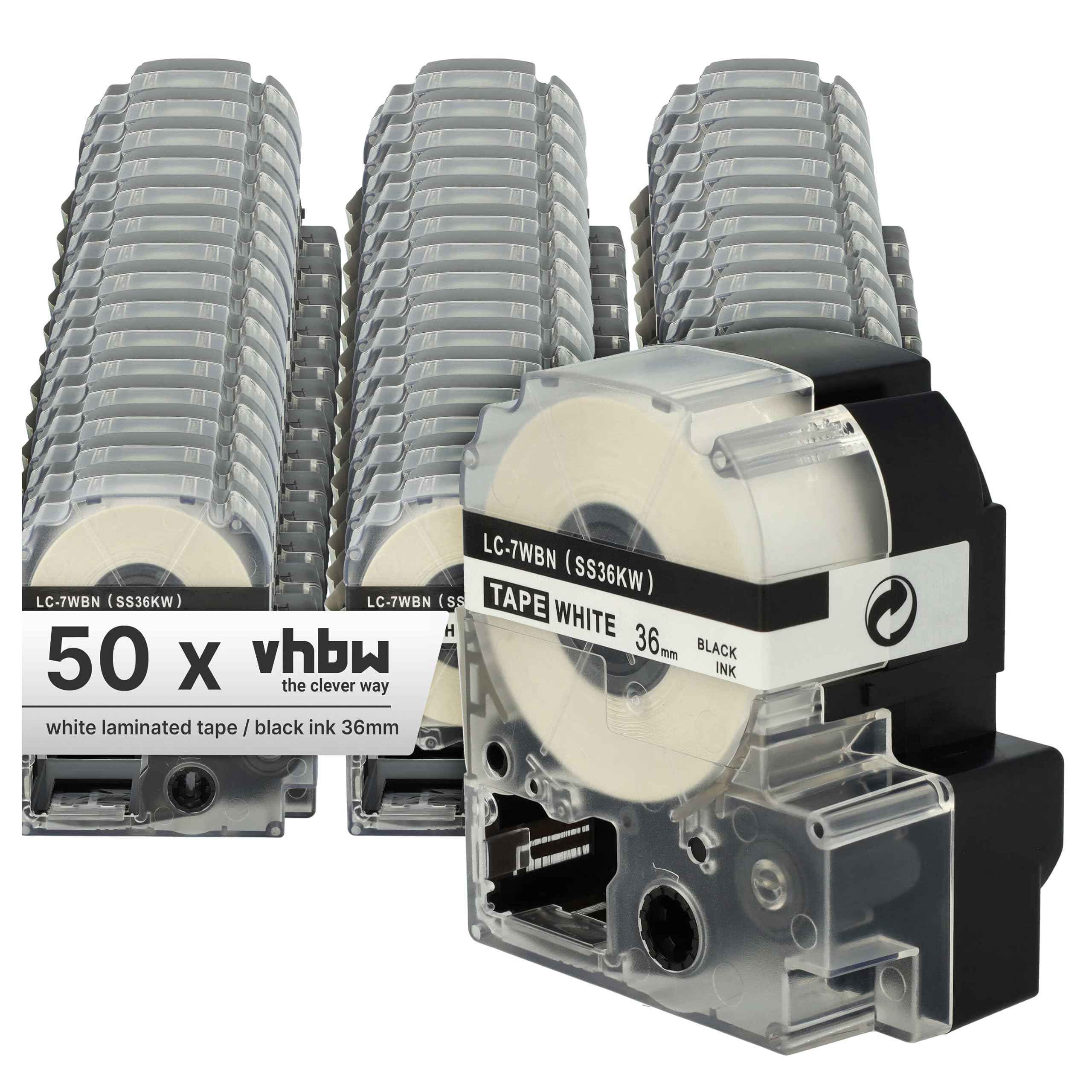 vhbw 50x kaseta z taśmą do drukarki etykiet Epson LC-7WBN do drukarki etykiet 36 mm czarny na białym