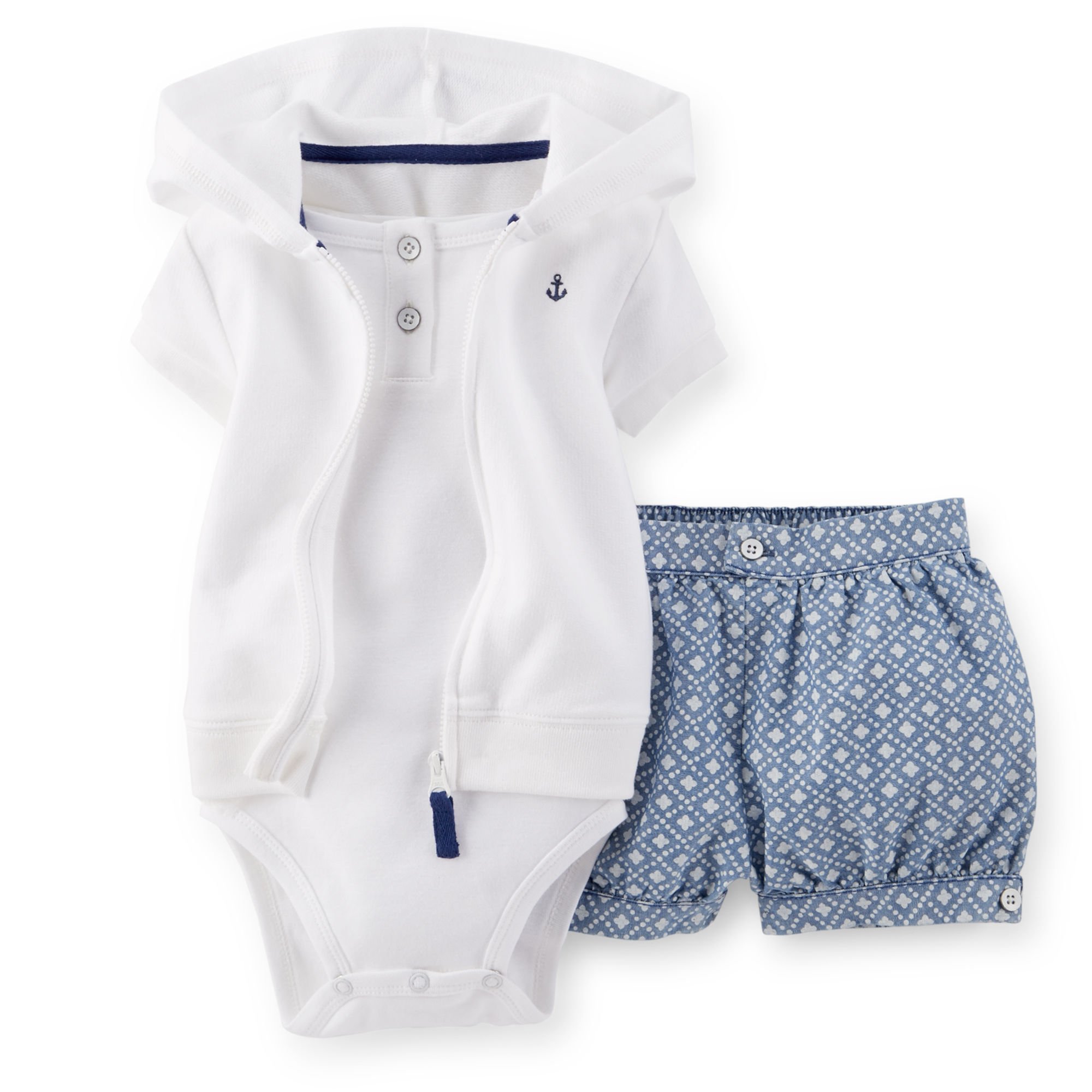Carter's Little Girls' 3 Piece Cardigan Shorts Set (3M, White)