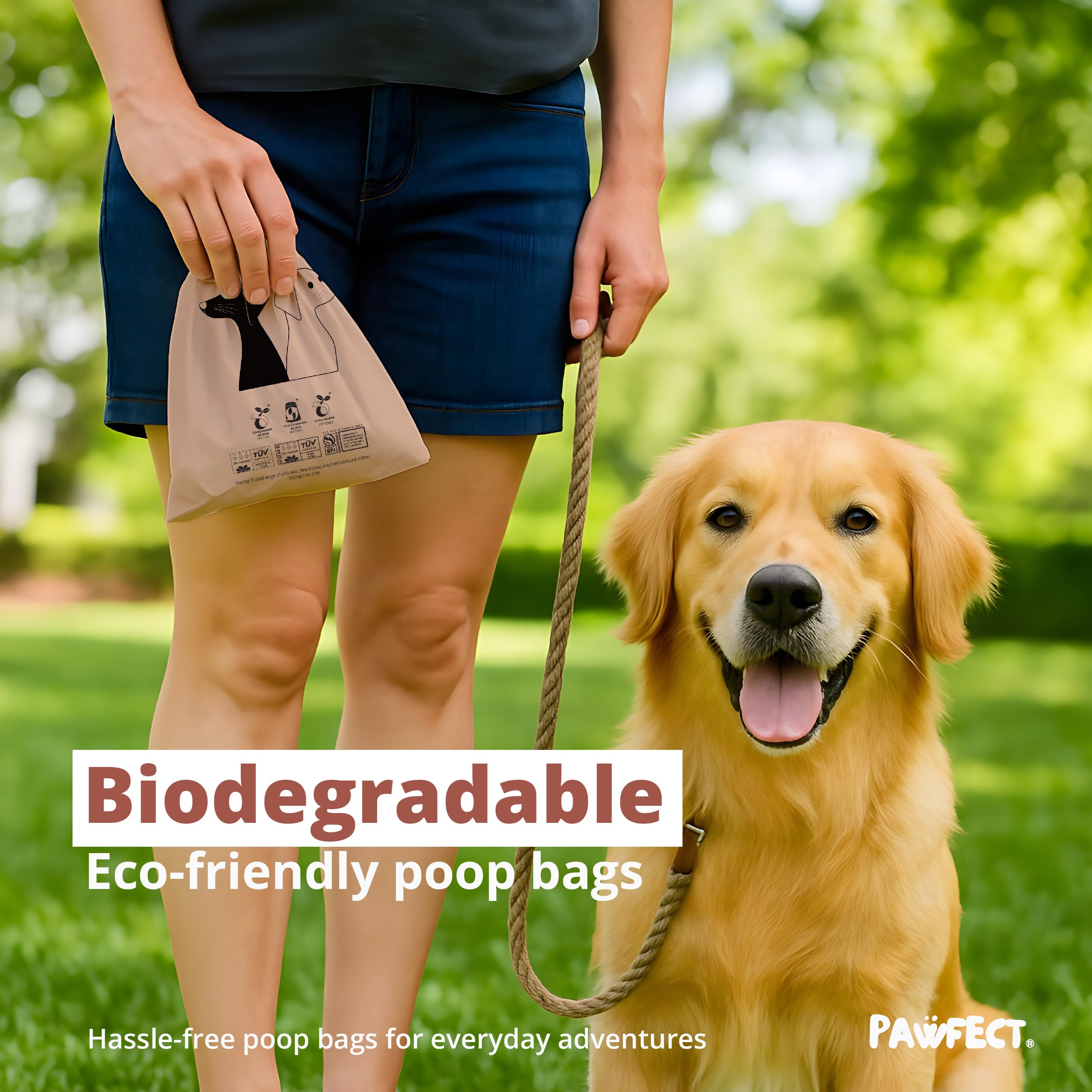Pawfect Rollos de bolsas para excrementos de perro, bolsas biodegradables para perros, bolsas de basura compostables para perros, bolsas de basura para mascotas con certificación BPI, sin perfume