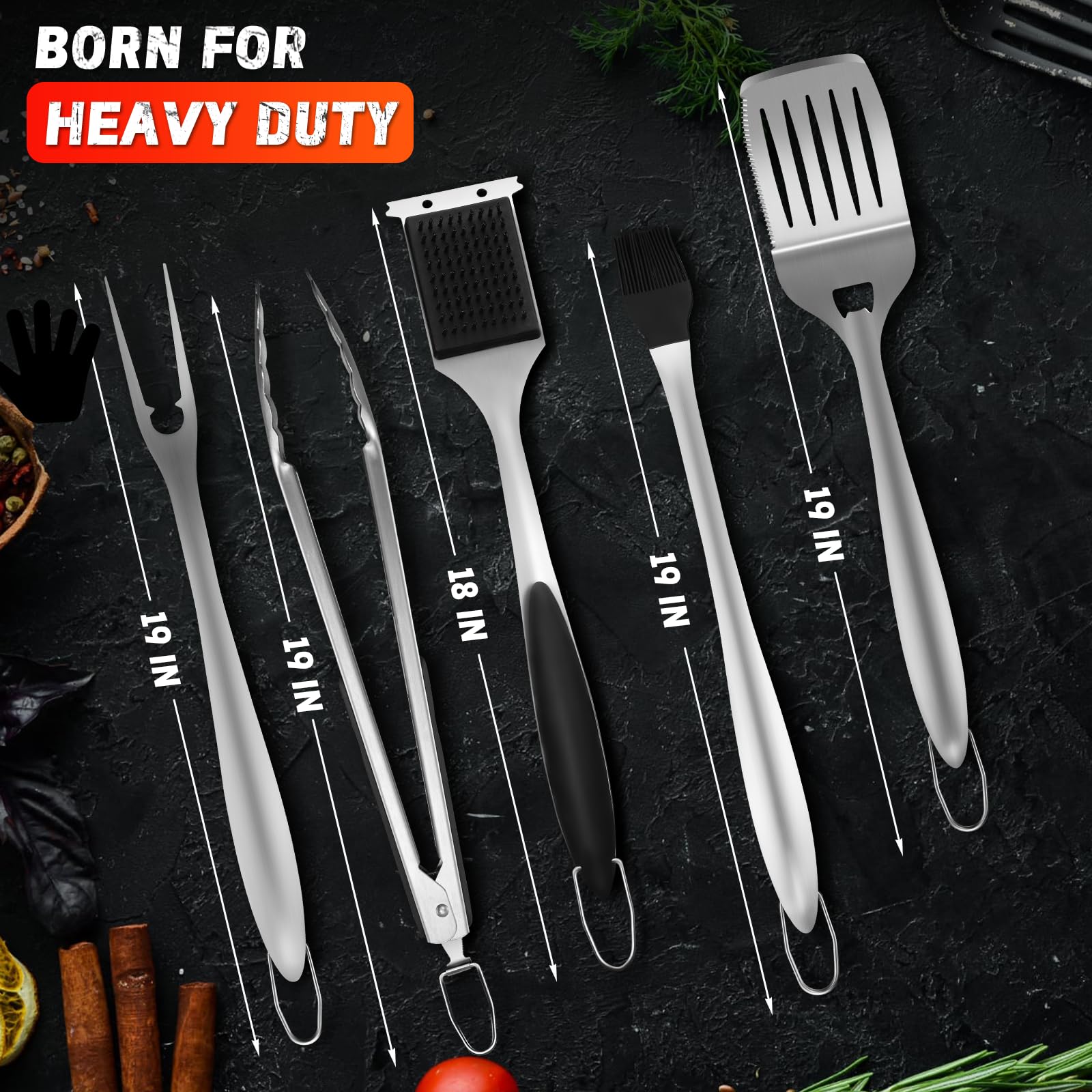 PURPLEBIRD Set di 6 utensili da barbecue per esterni, con manico extra lungo, accessori per barbecue in acciaio inox, regalo per papà, con borsa da viaggio, kit di utensili per barbecue per campeggio