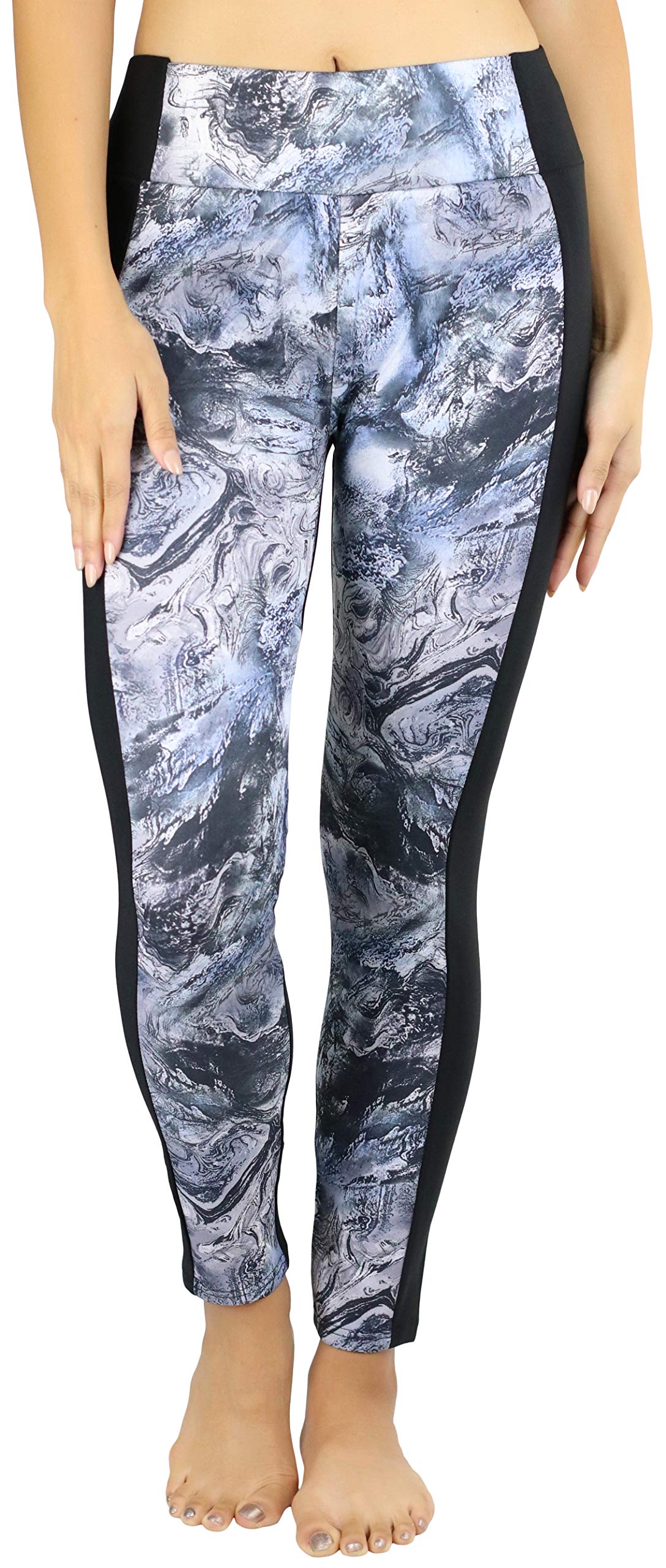 ToBeInStyle Women's Unique Print Vivacious Banded Waist Yoga Pants - Marble - L/XL