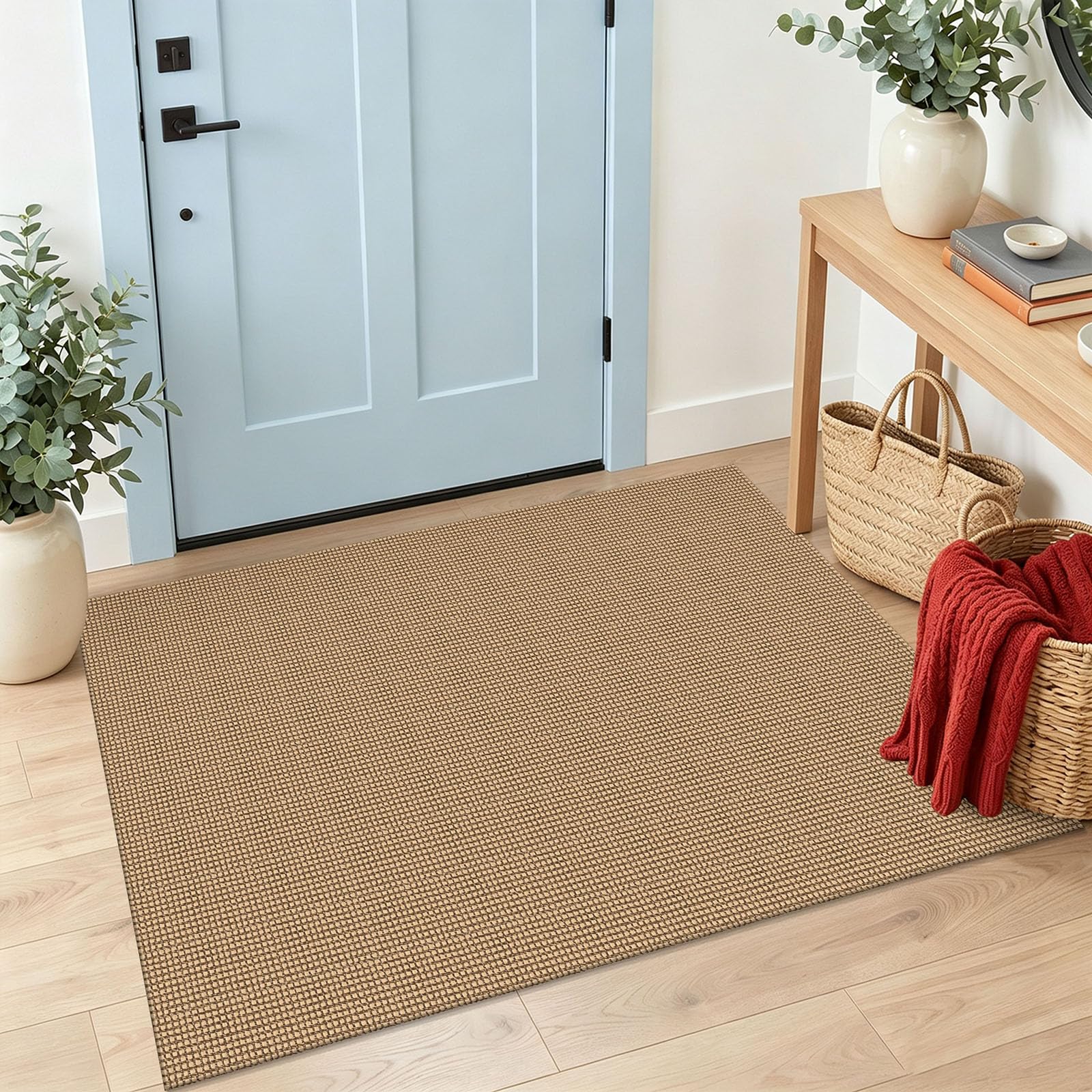IOHOUZE Washable Area Rug 3x4 Non Slip Rubber Backed Rugs for Entryways Indoor Outdoor Doormat Woven Cotton Throw Rug Floor Carpet for Entrance Kitchen Living Room, Orange/Tan/Brown