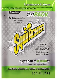 Sqwincher Fast Pack Liquid Concentrate | Lemon-Lime Flavored | Low Calorie | Low Sodium | Electrolyte Replenishment Hydration Drink Mix | Just Add Water to Pouch | .6 oz Packet (4 Packs of 50)
