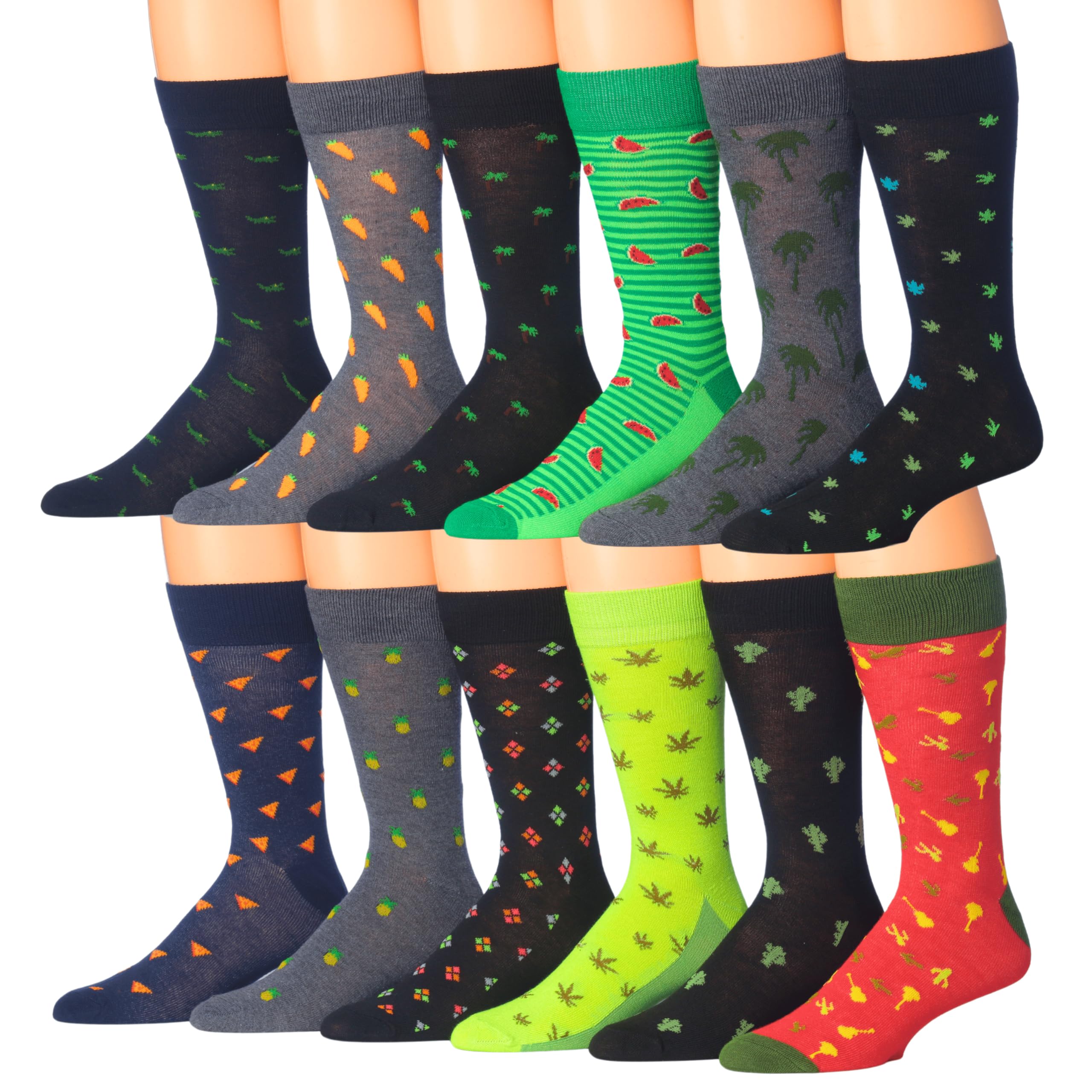 JAMES FIALLO Dress Socks for Men, Casual Colorful Fun Novelty Fashion Patterned Men's Dress Socks, Pack of 12 Super Soft