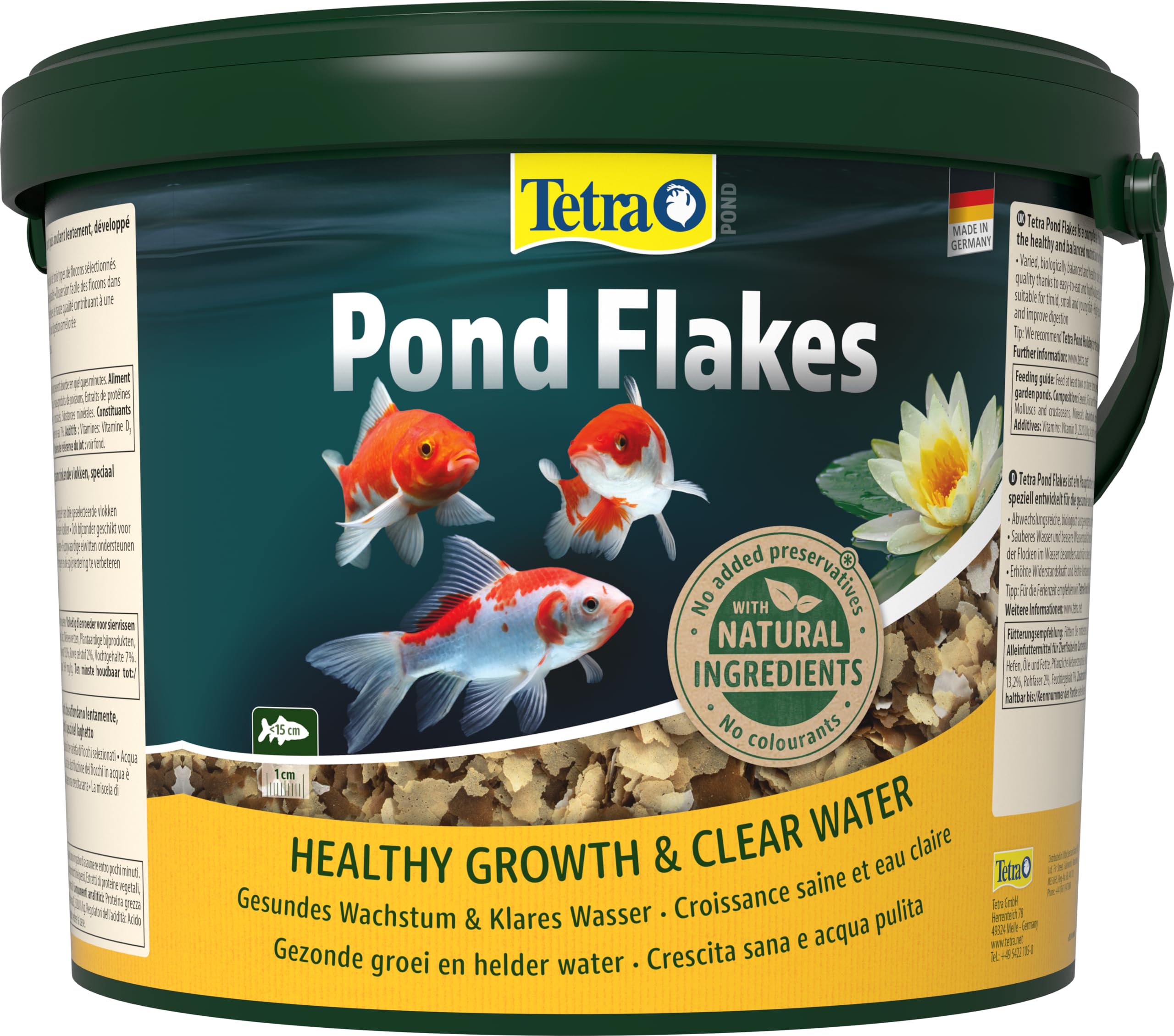 Tetra Pond Flakes, Alimento para peces en escamas para peces pequeños y jóvenes en estanques de jardín, cubo de 10 L