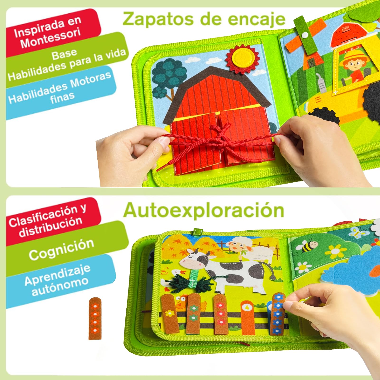 Kulveanju Busy Board Book for Toddler, Farm Quiet Book Montessori Sensory Activities Car Plane Travel Toys - Image 4