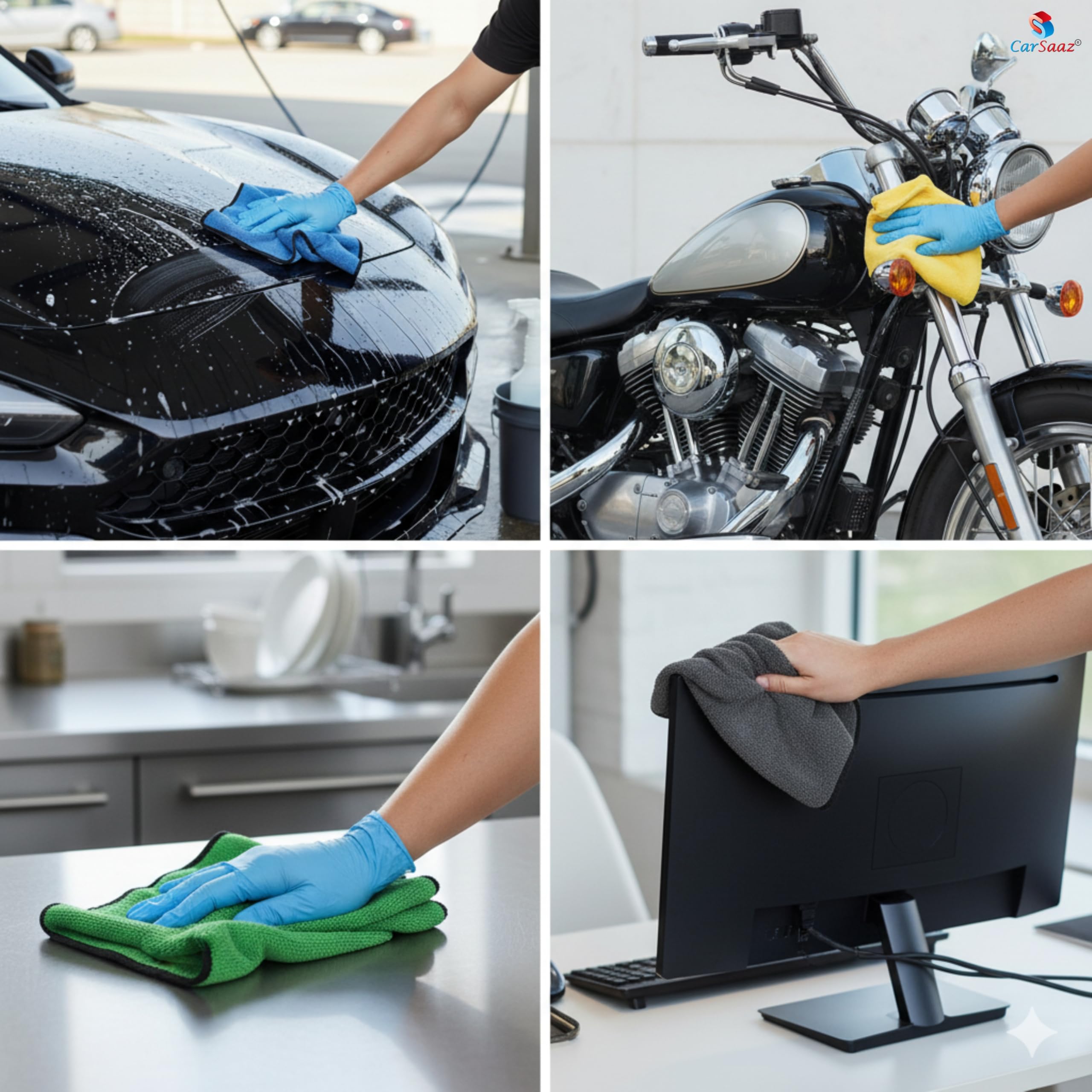 CAR SAAZ® Microfiber Cloth 800 GSM Pack of 2 (40X30 CM) | Microfiber Towels | Car Cleaning Cloth | Multi-Purpose Super Absorbent Microfiber for Car, Bike, Household Cleaning, Washing, Drying 2