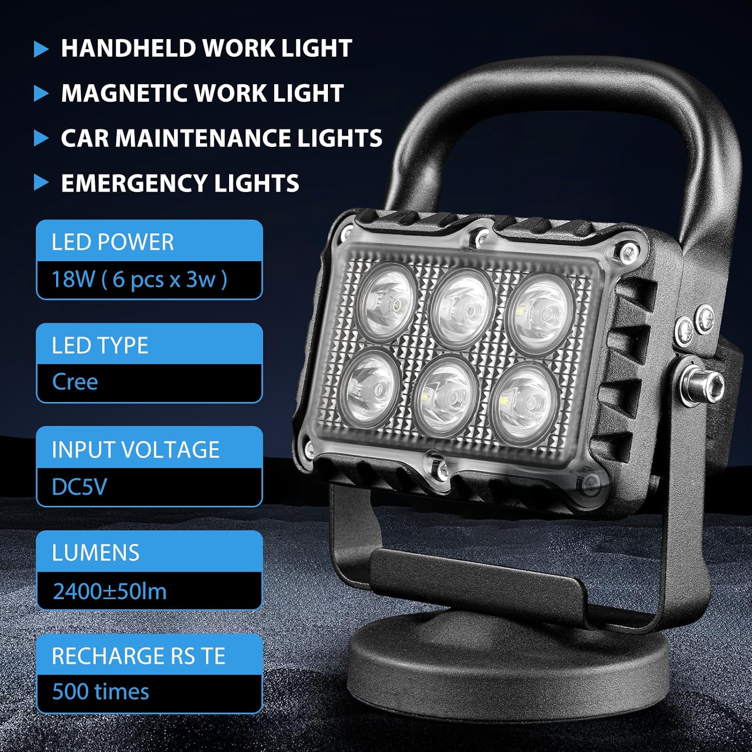 18W LED Work Light 2400 Lumens Aluminum Alloy High Brightness Strong Magnetic Base Wireless Portable Waterproof Dustproof Garage Workshop Car Repair Construction Site-Red Light (White)