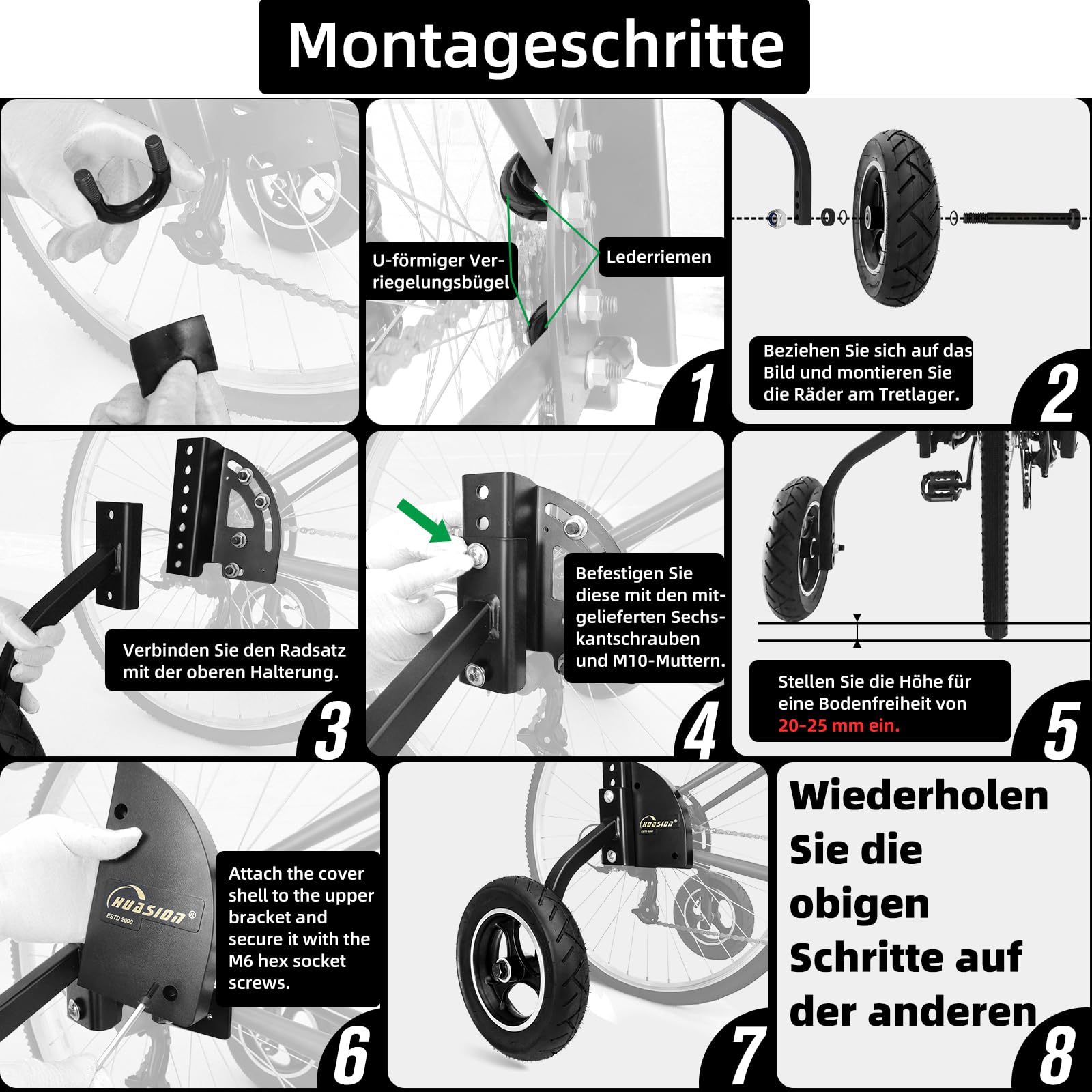 Stützräder für Erwachsene | Verstellbares Trainingsrad Set | Universell für 24-29 Zoll Felgen (700C) | Für Schnellspanner & E-Bikes | Bis 100 kg (220 lbs) Traglast