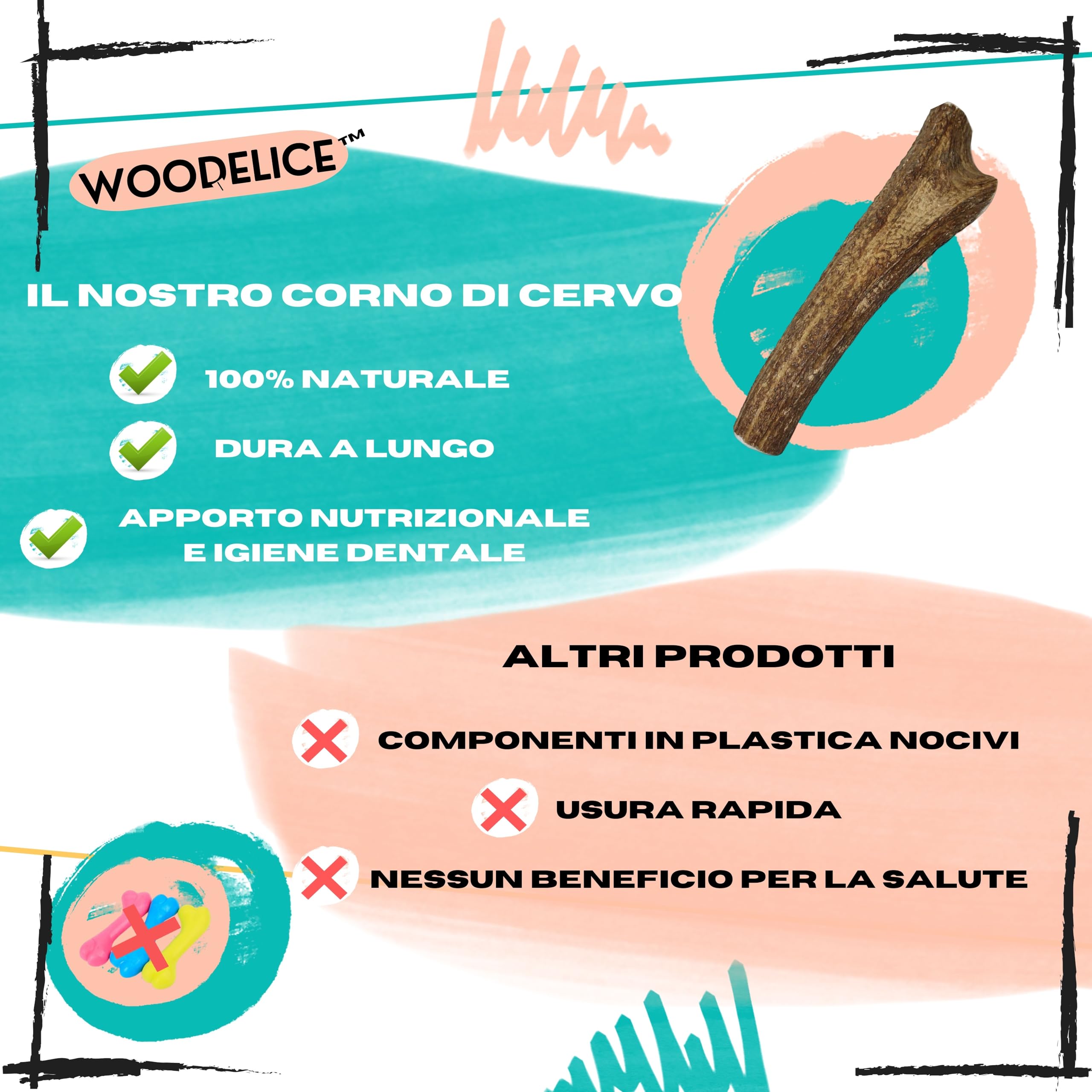 Corno di Cervo per Cani XXL Più di 35 Kg, Pulizia Denti Naturale, Alternativa agli Ossi