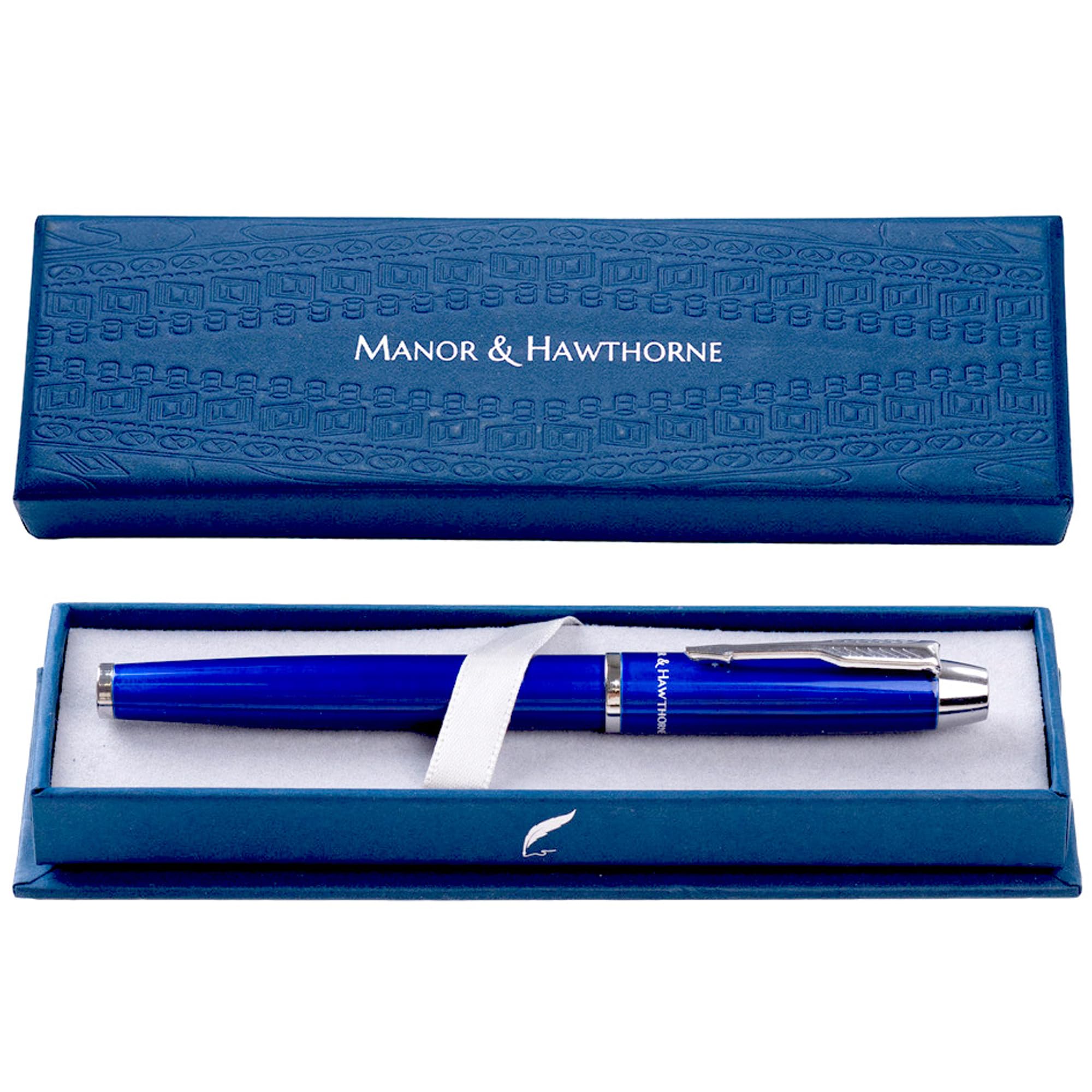 Manor & Hawthorne Personalised Luxury Black Rollerball Pen, Engraved Gift with Elegant Presentation Box