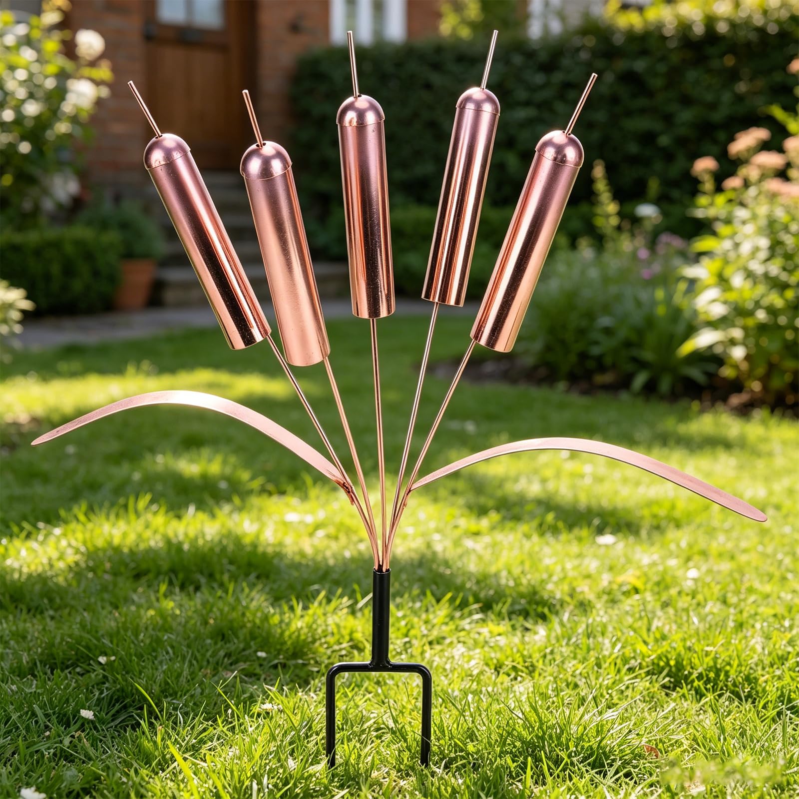 CLBDRESS Cattail Wind Chimes Stake Outdoor Decor, Rust-Resistant Metal Cattail Windchimes Stake, Weatherproof Yard Art Poles for Patio Lawn Path, Gift for Garden Lovers