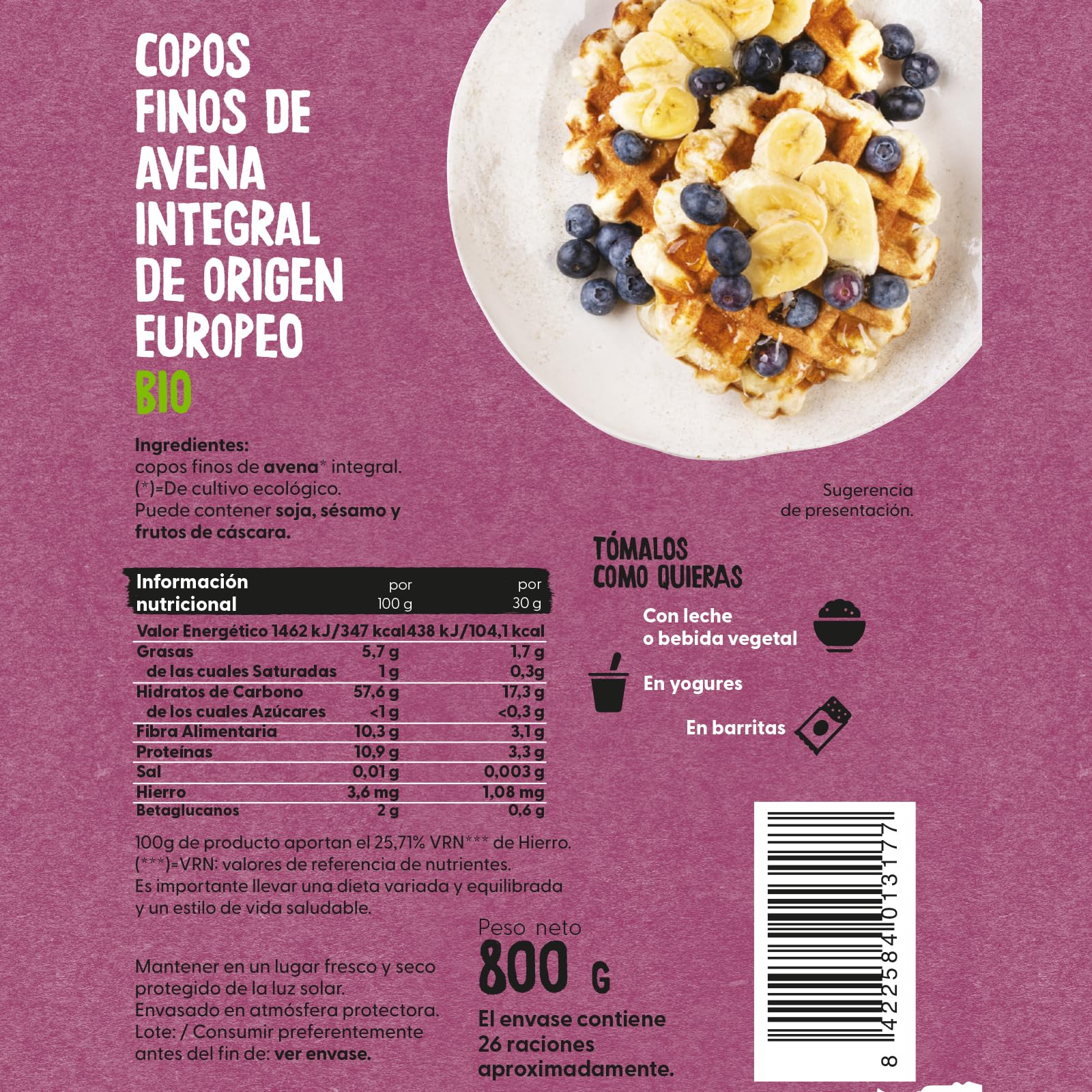 ECOCESTA MEJOR CADA DIA - Pack de 3 Unidades de Copos Suaves de Avena Integral Ecológica de 800g - Sin Azúcar Añadido - Alto Contenido en Fibra y Proteínas - Cereales de Desayuno