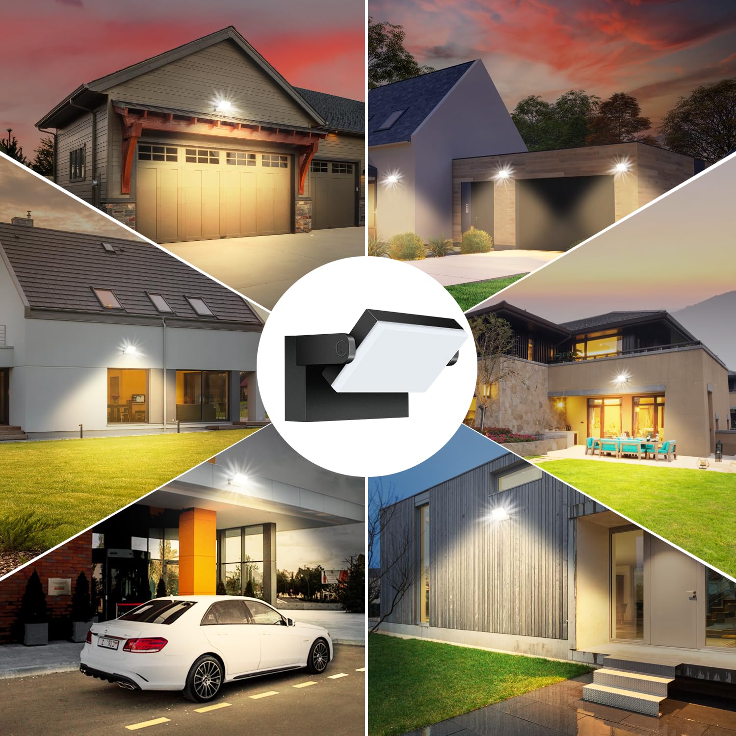 Kingwei 60W 2 Pezzi Applique da Parete Esterno 360° Regolabile 5000 Lumen Lampade da Esterno per Terrazza Garage Giardini, Nero Bianco Caldo 3000K,Applique da IP65 [Classe di efficienza energetica E]