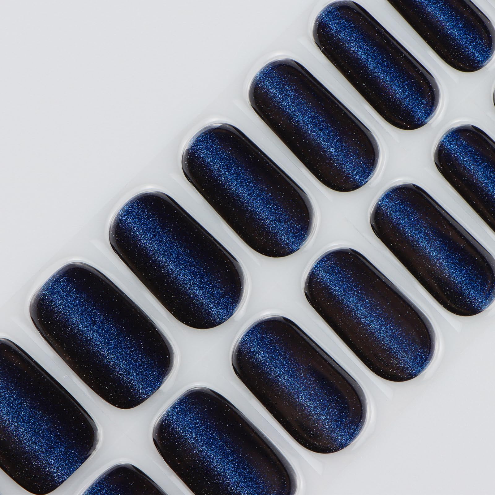 JMEOWIO Gel Nail Stickers Dark Blue Cat Eye Semi Cured Gel Nail Strips Wraps UV/LED Nails Art Design Decoration Accessories - Image 4
