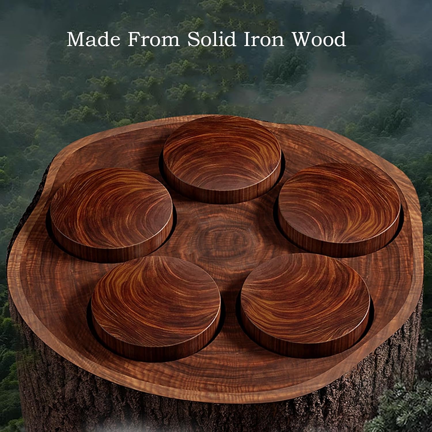 Round Cutting Board With Handle Iron Wood Chopping Board Butcher Block For Kitchen Charcuterie Board For Meat, Fruit, Cheeze Easy To Clean(42cm/16.5in)