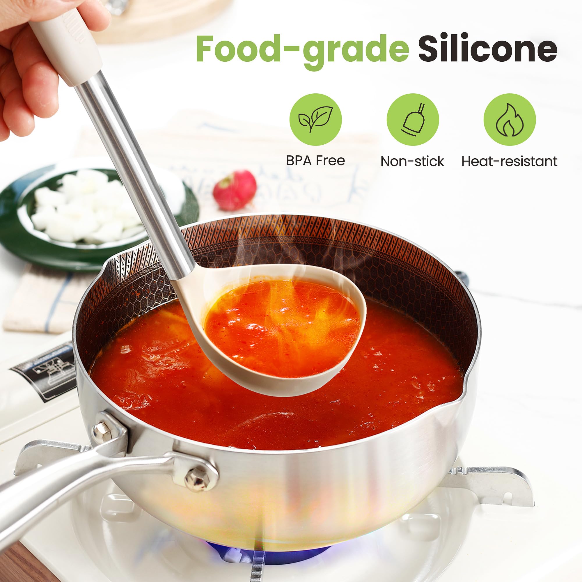 Set di 35 utensili da cucina in silicone con supporto, resistenti al calore fino a 230 °C, set di spatole per uso alimentare, senza BPA, per pentole antiaderenti, facili da pulire (cachi)